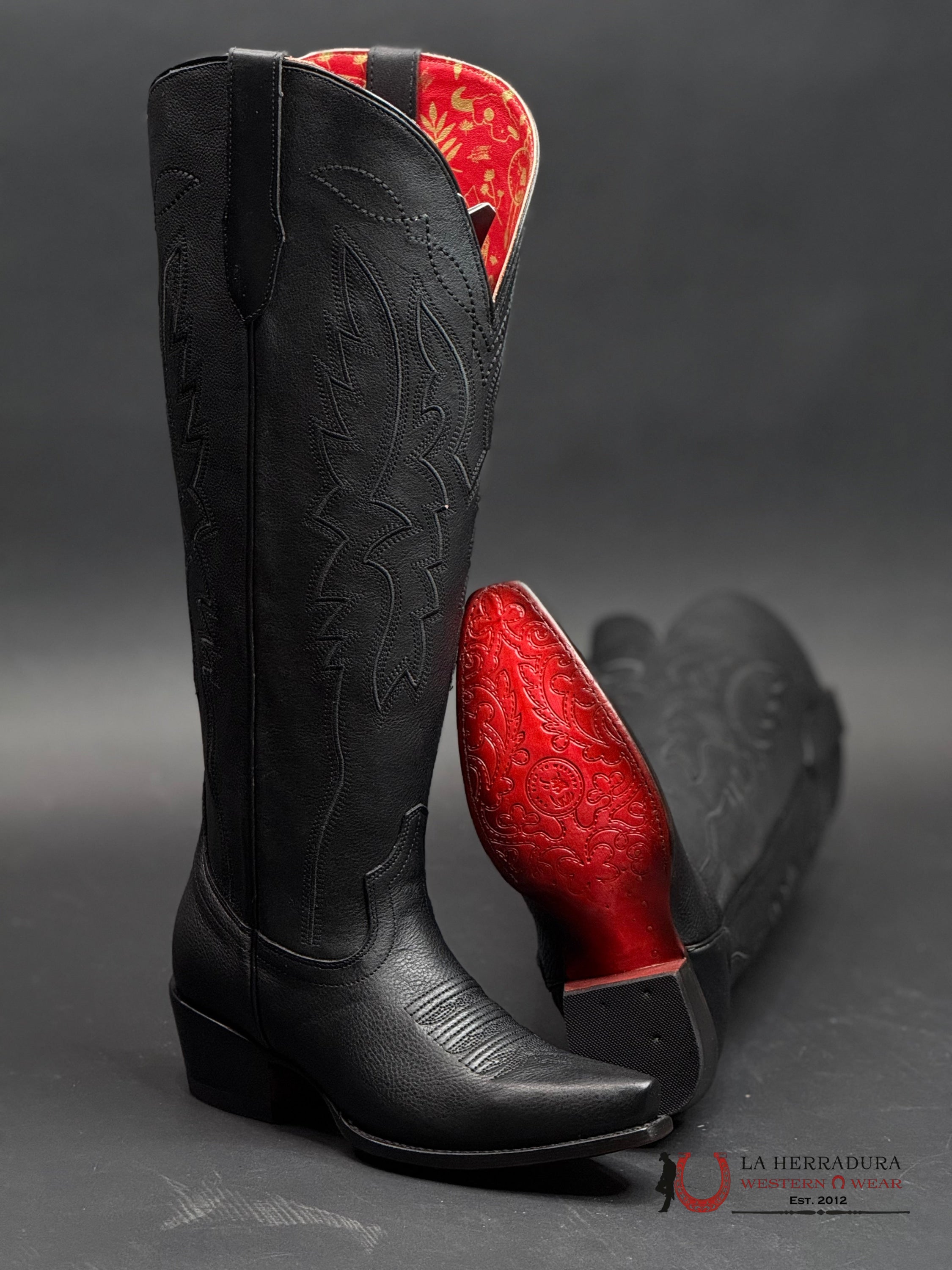 ALEXA WIDE CALF ROCCA SOFT BLACK PUNTAL LADY RED BOTTOM TALL BOOT BOTAS MUJERES