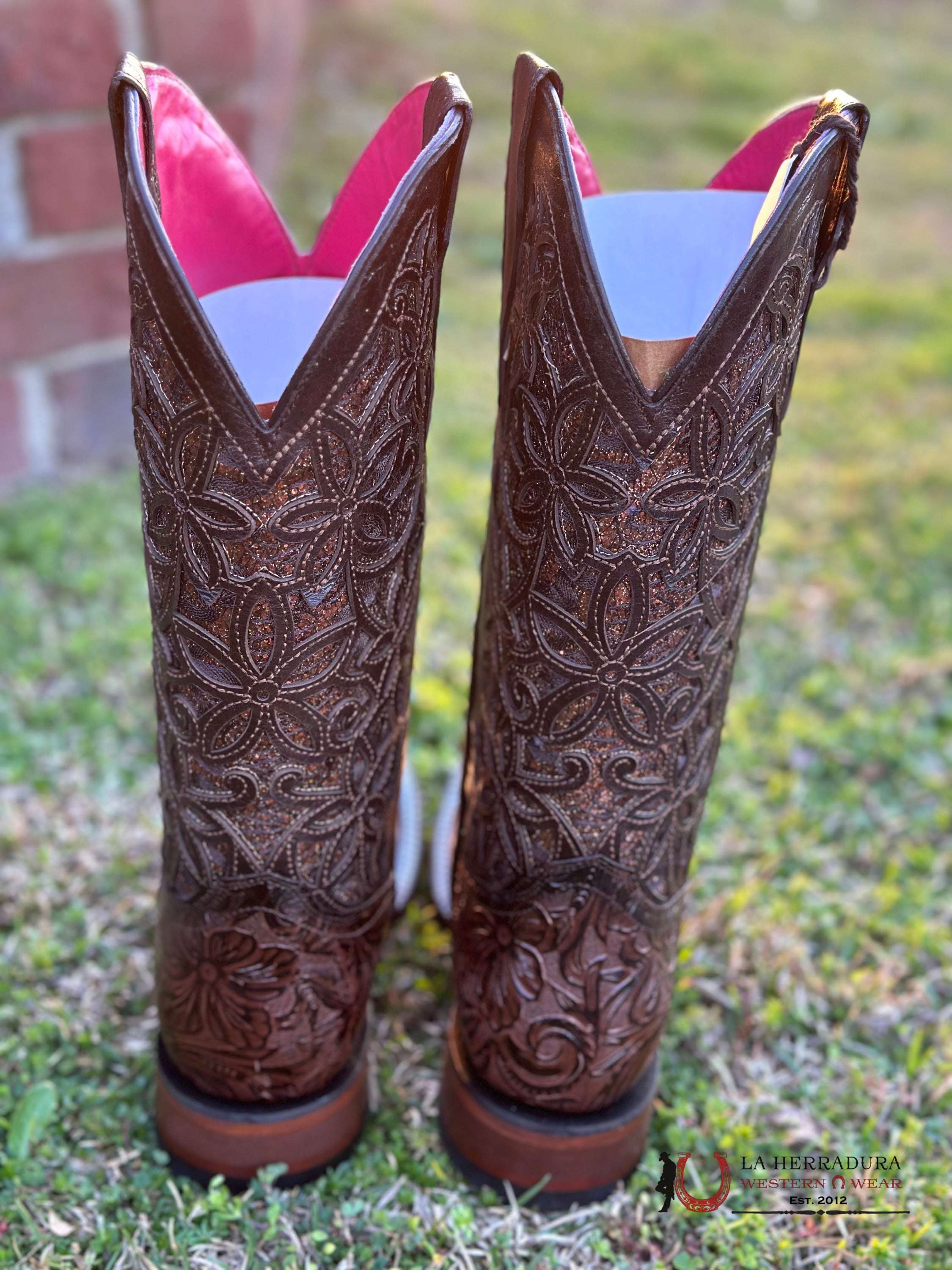 Womens Flor De Luz Hand Tooled Brown Square Toe Alma Botas Mujeres