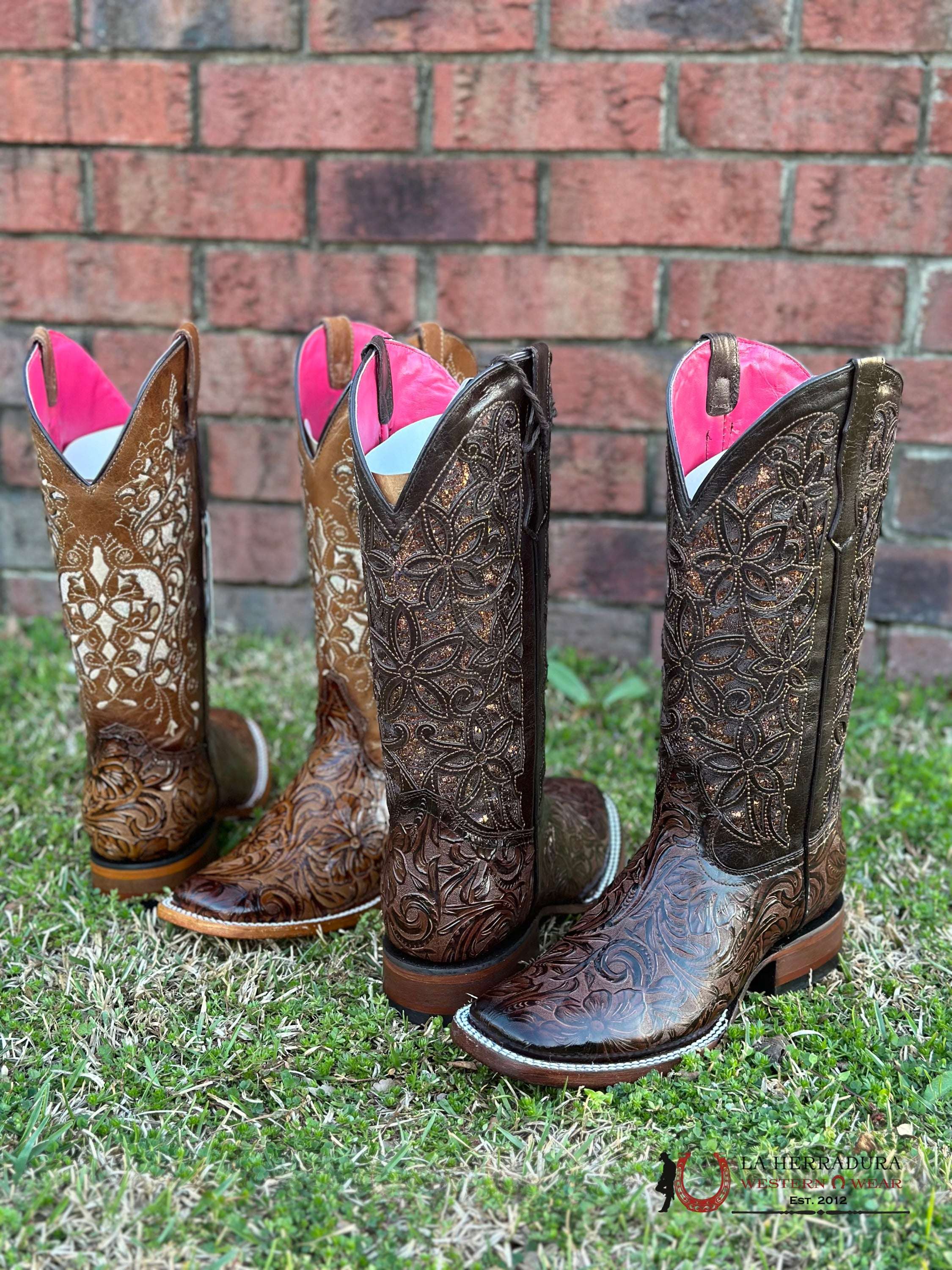 Womens Flor De Luz Hand Tooled Brown Square Toe Alma Botas Mujeres