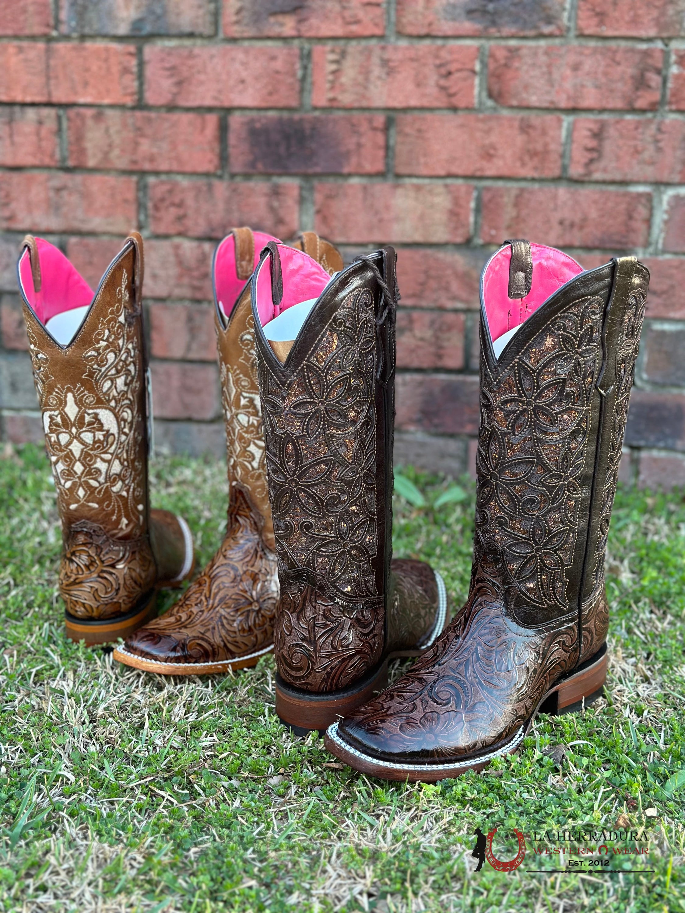 Womens Flor De Luz Hand Tooled Brown Square Toe Alma Botas Mujeres