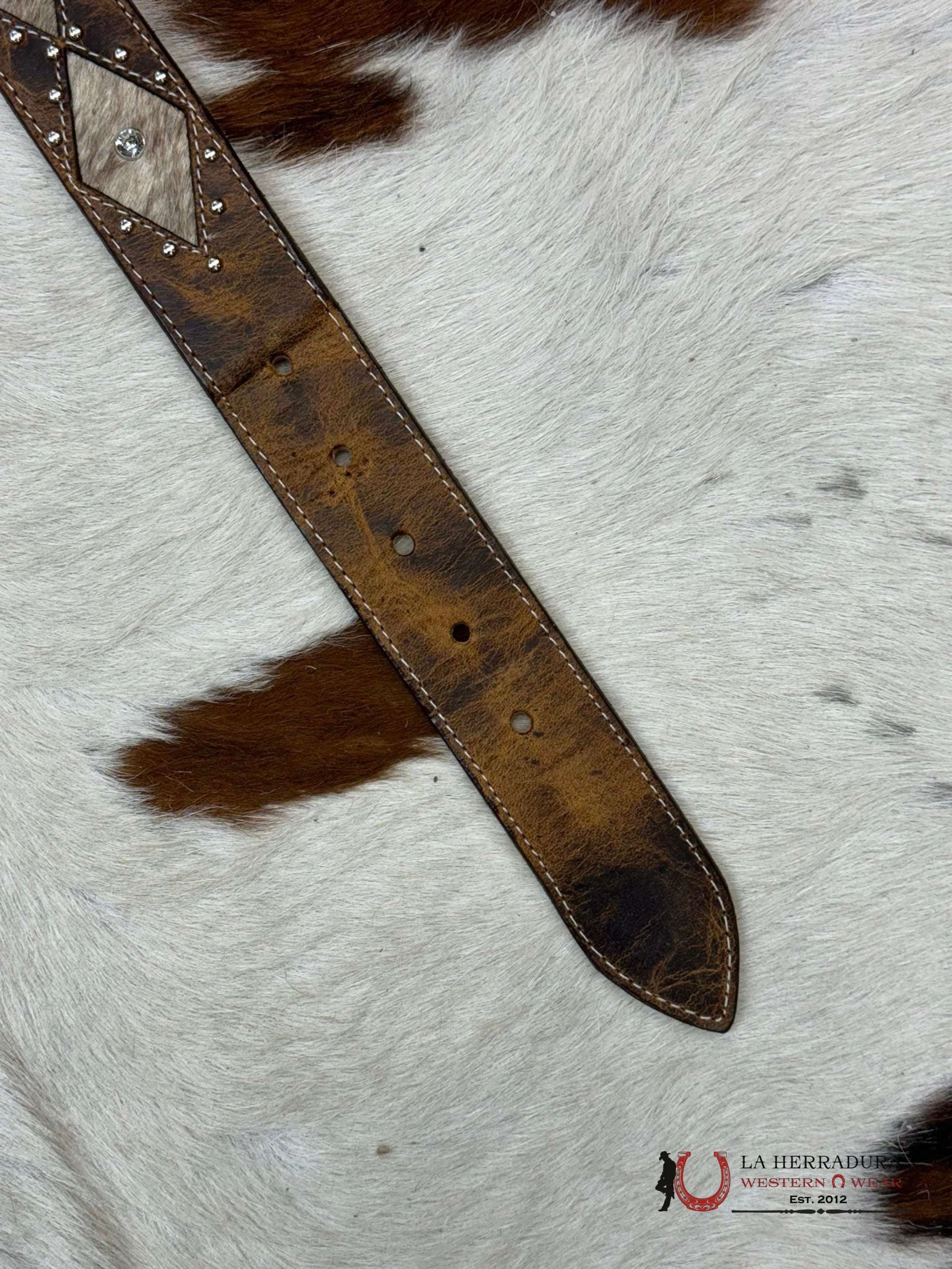 Rock’em Belt Mid Tan Cowhide Embellish With White Stone Buckle Cinturones Mujeres