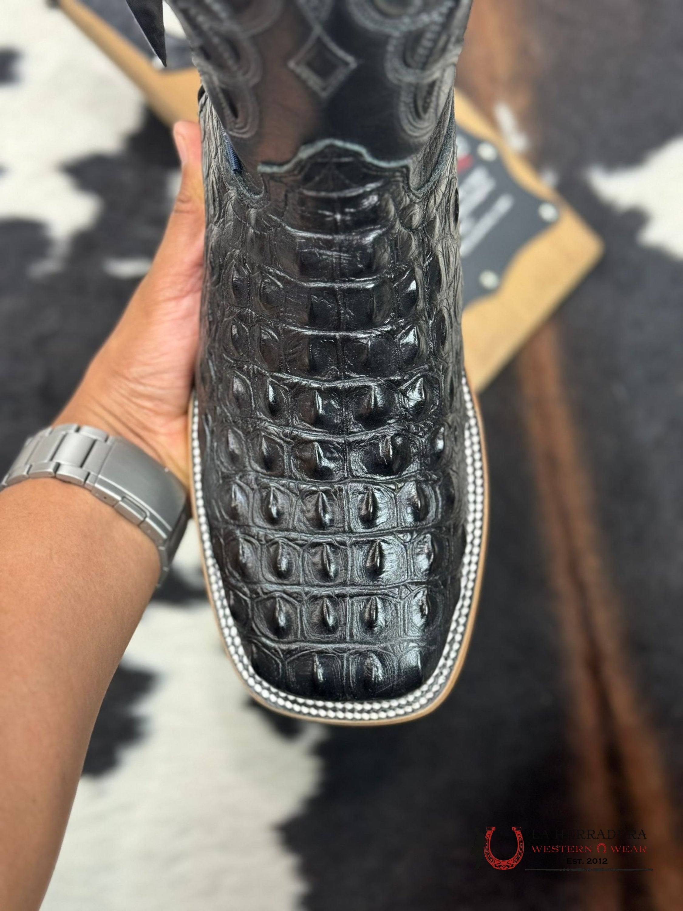 Mens Imit Lomo De Nilo Black Boot Botas Hombres