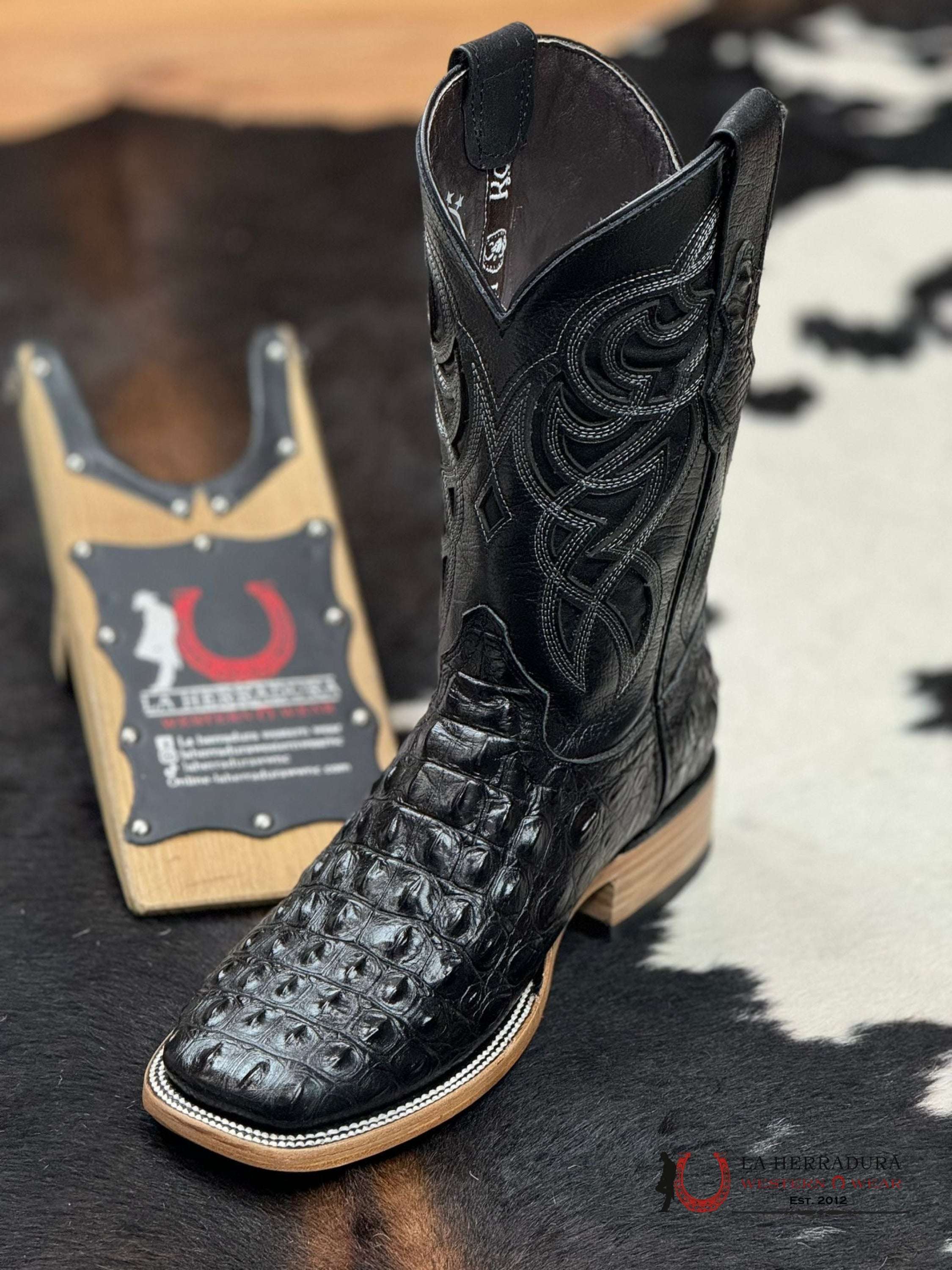 Mens Imit Lomo De Nilo Black Boot Botas Hombres