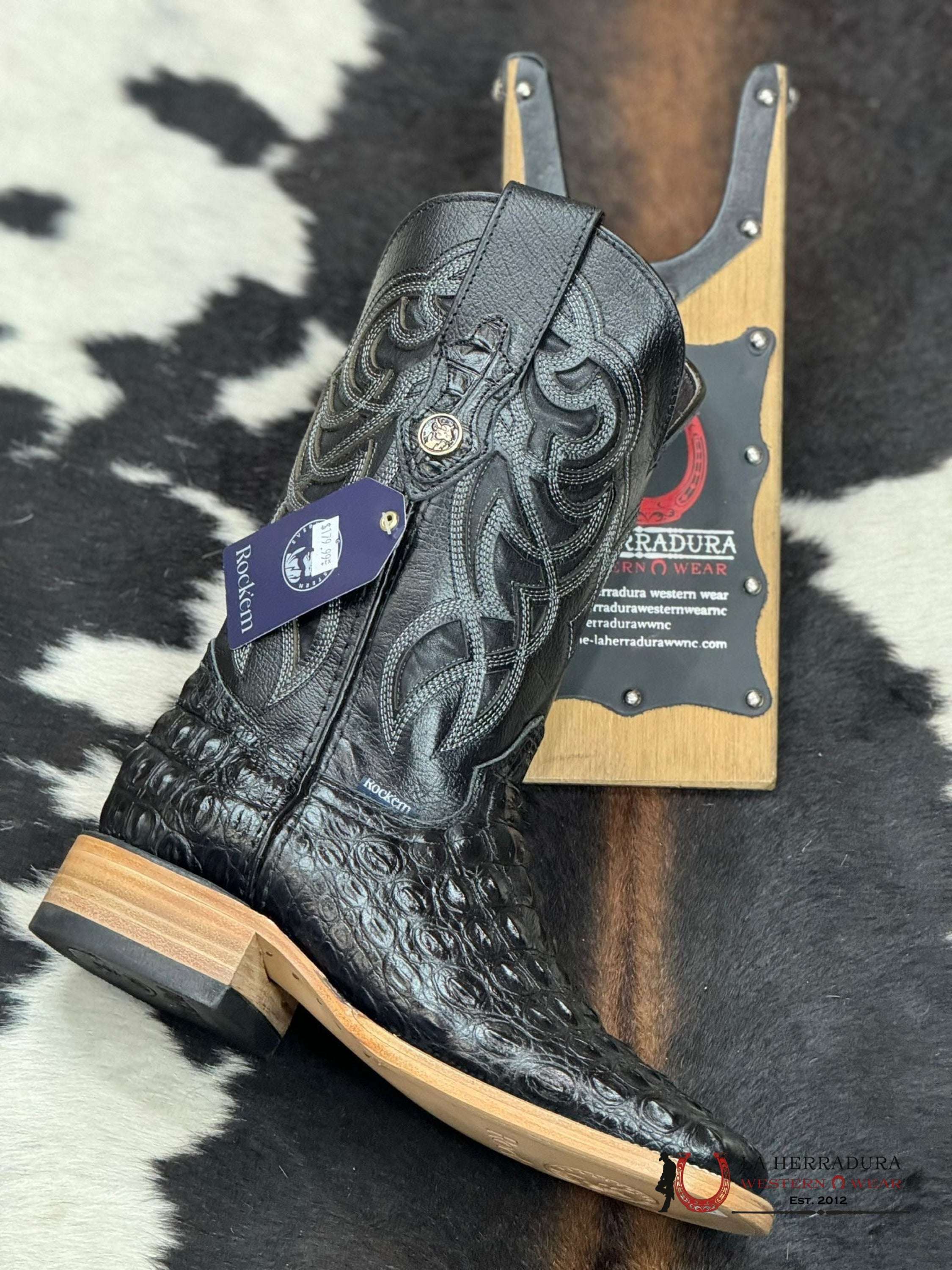 Mens Imit Lomo De Nilo Black Boot Botas Hombres