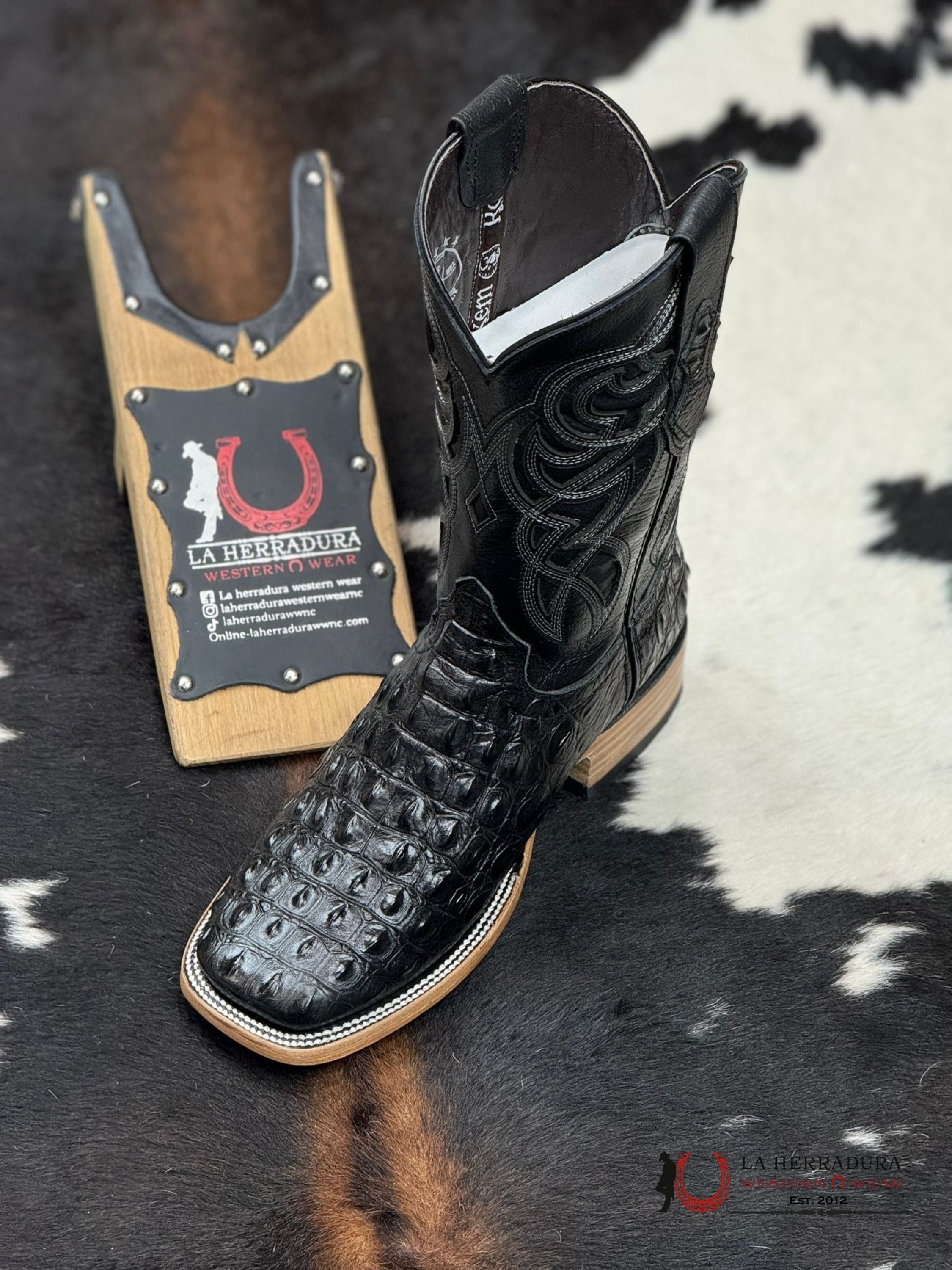 Mens Imit Lomo De Nilo Black Boot Botas Hombres