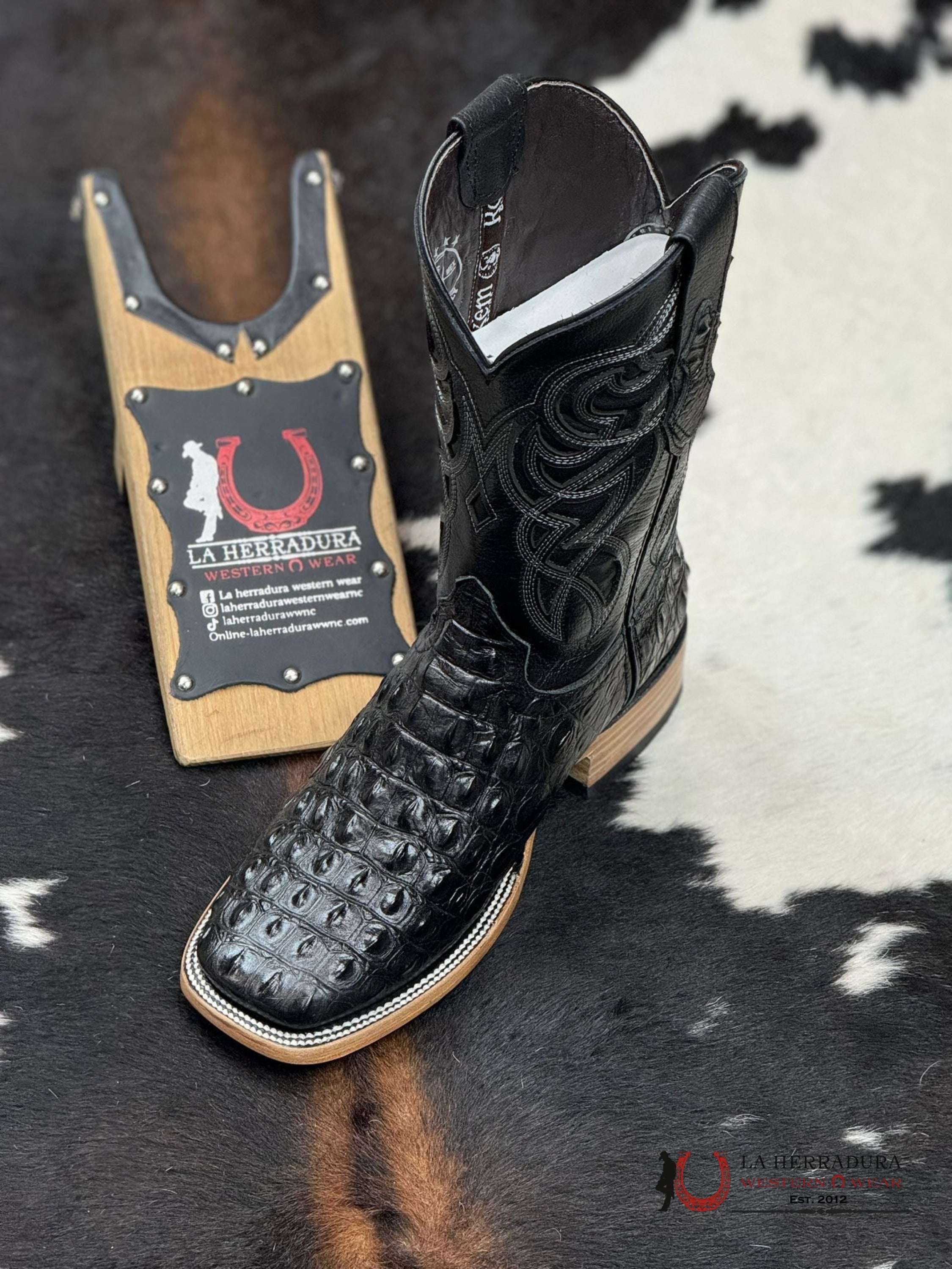 Mens Imit Lomo De Nilo Black Boot Botas Hombres