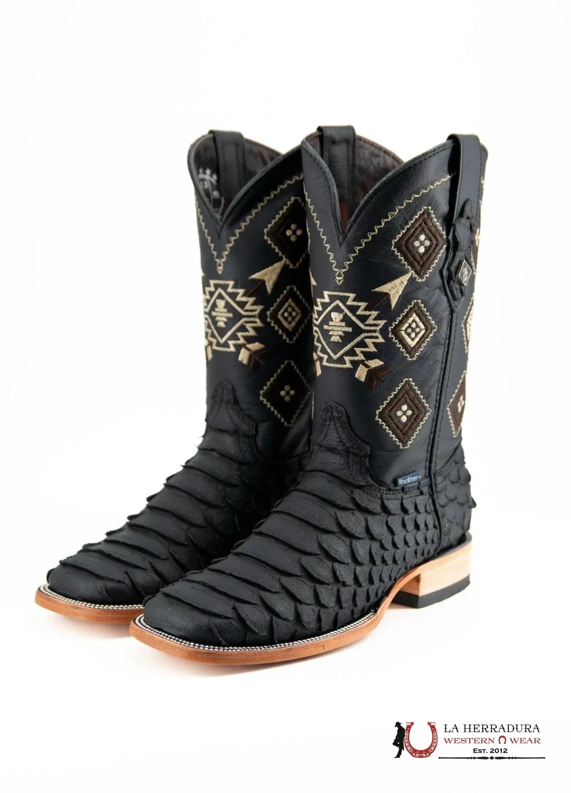 ROCKEM CLON PYTHON JUMBO MATTE BLACK SQ. TOE BOOT BOTAS HOMBRES