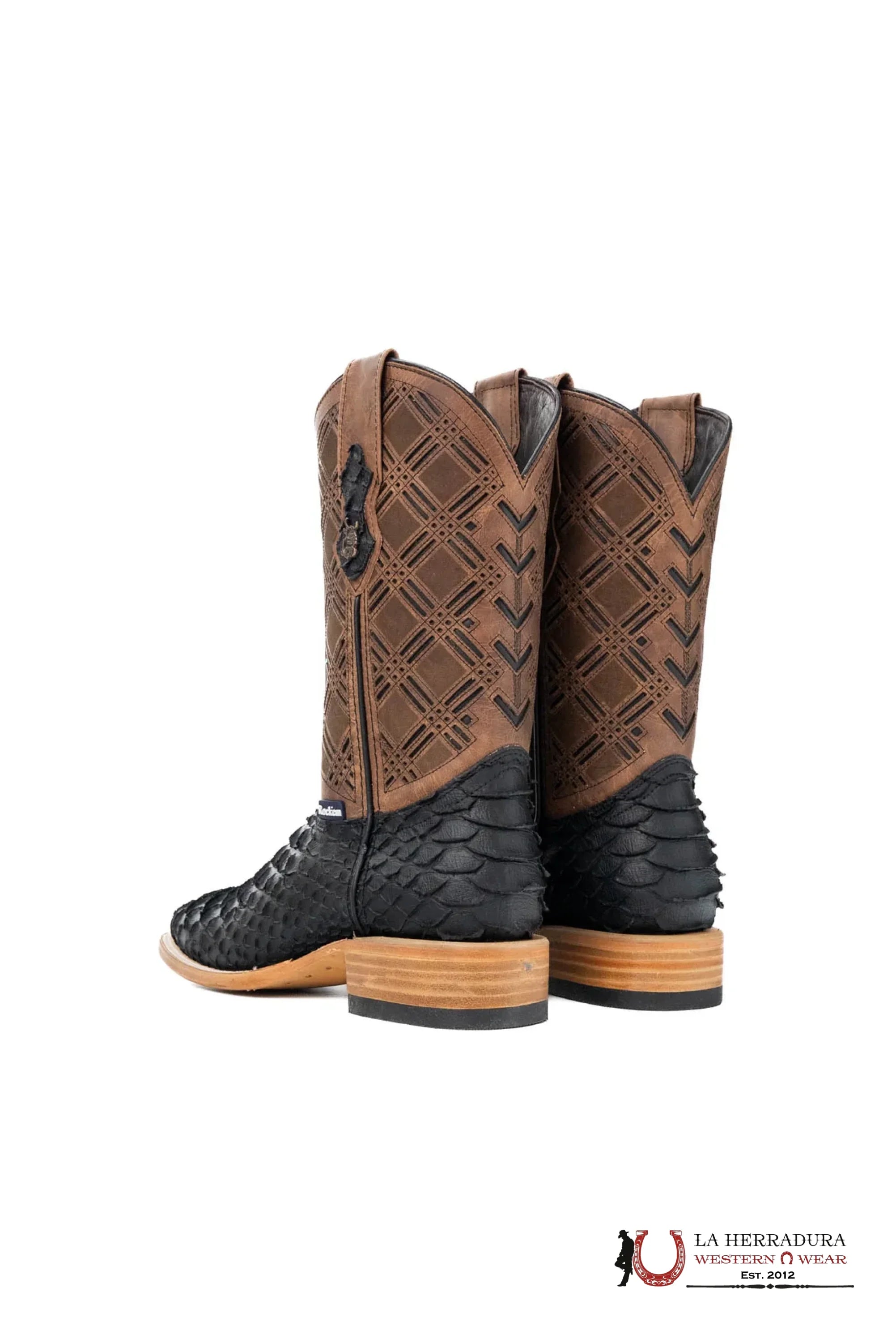 ROCKEM CLON PYTHON MATTE BLACK *BROWN TUBE* SQ. TOE BOOT BOTAS HOMBRES