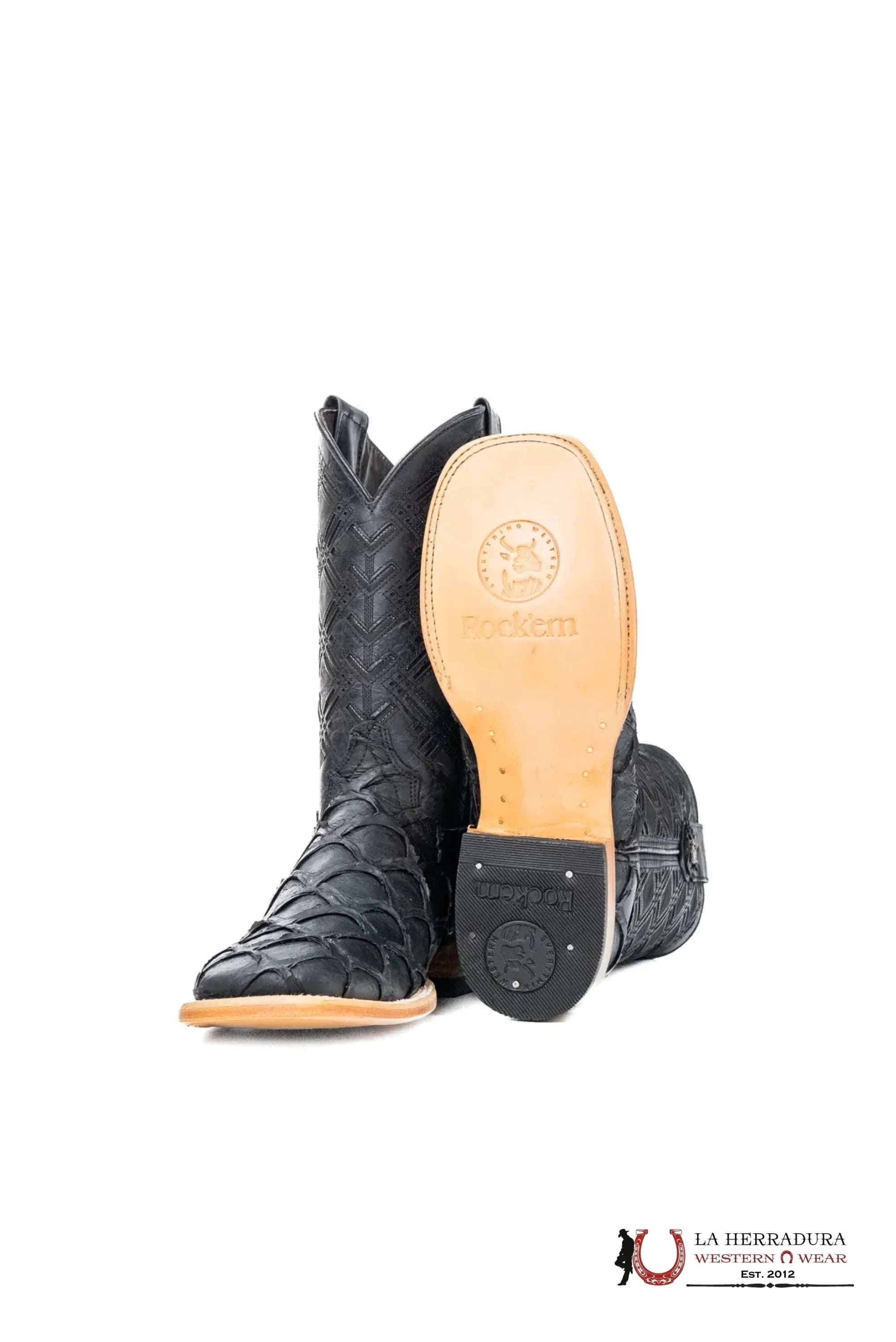 ROCKEM CLON FISH BOOT MATTE BLACK SQ. TOE BOTAS HOMBRES
