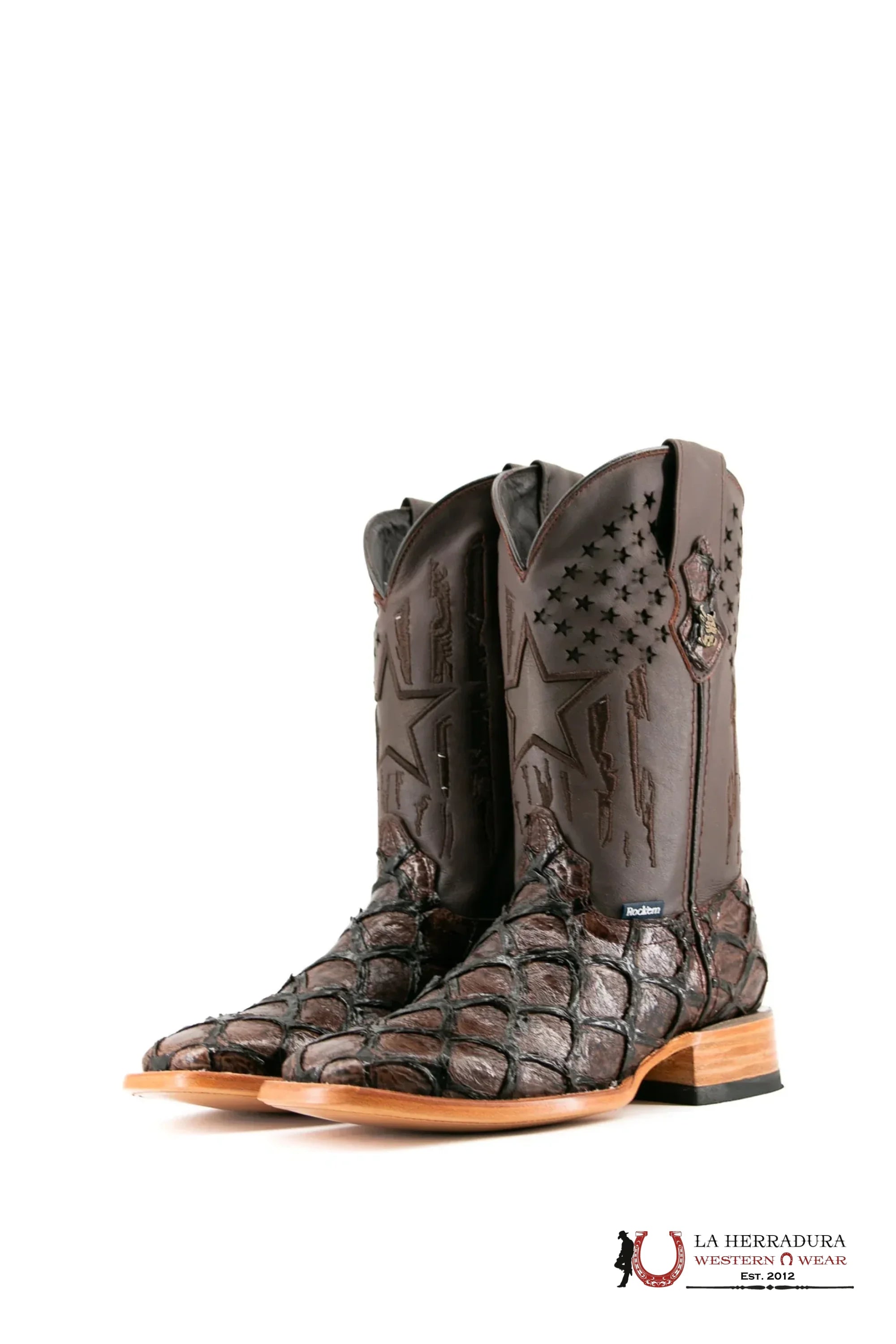 ROCKEM CLON FISH BOOT SHINY BROWN PIRARUCU SQ. TOE BOTAS HOMBRES