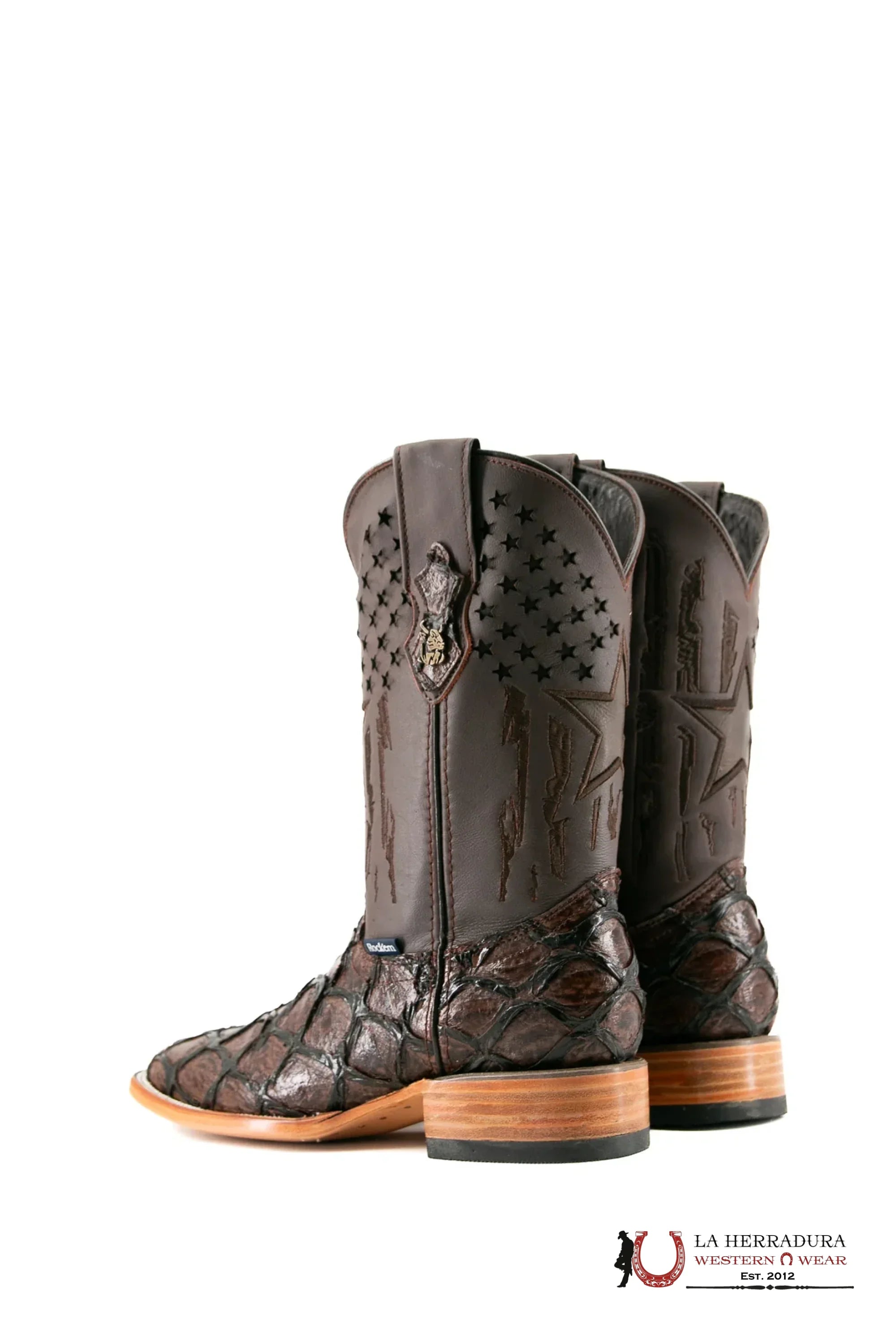 ROCKEM CLON FISH BOOT SHINY BROWN PIRARUCU SQ. TOE BOTAS HOMBRES