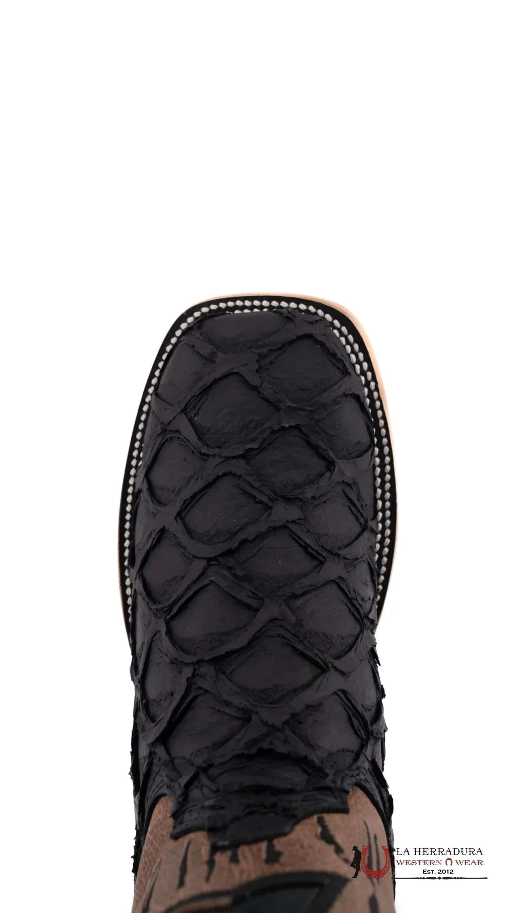 Mens Imit Pez Pirarucu Negro Mate Boot Botas Hombres