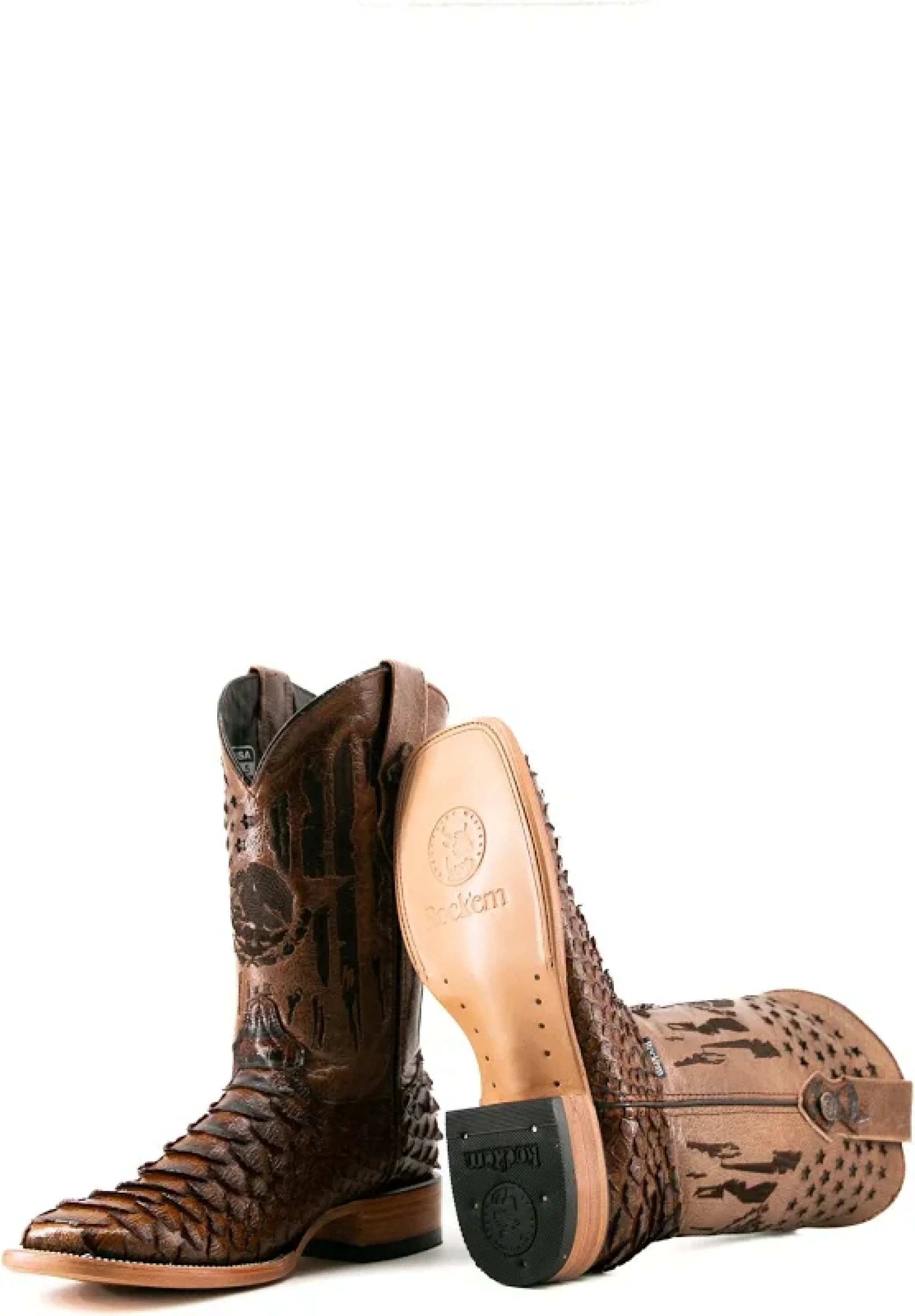 ROCKEM CLON MIEL/HONEY BRILLOSO PYTHON SHINY SQ. TOE BOOT (MEX TUBO) BOTAS HOMBRES
