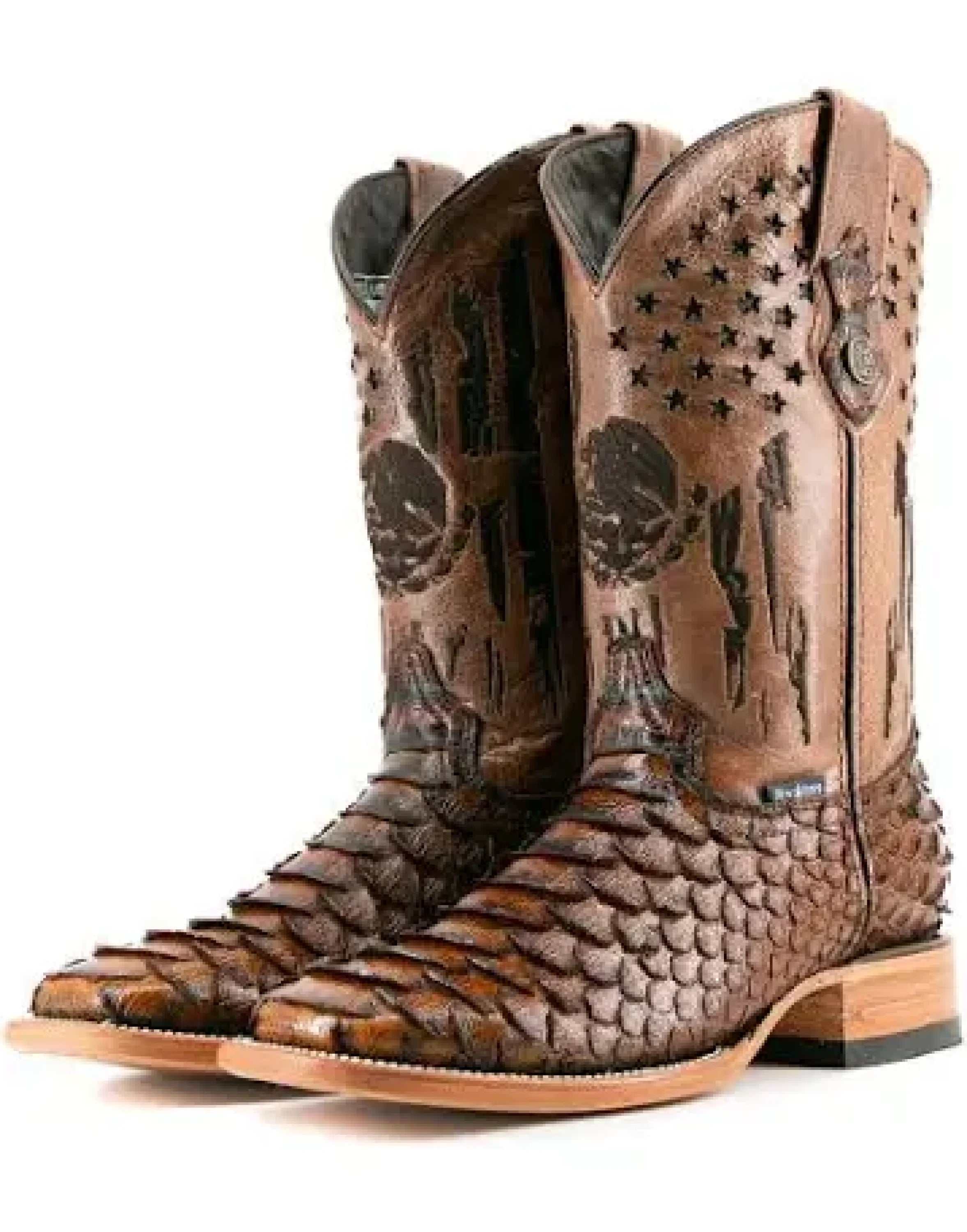 ROCKEM CLON MIEL/HONEY BRILLOSO PYTHON SHINY SQ. TOE BOOT (MEX TUBO) BOTAS HOMBRES