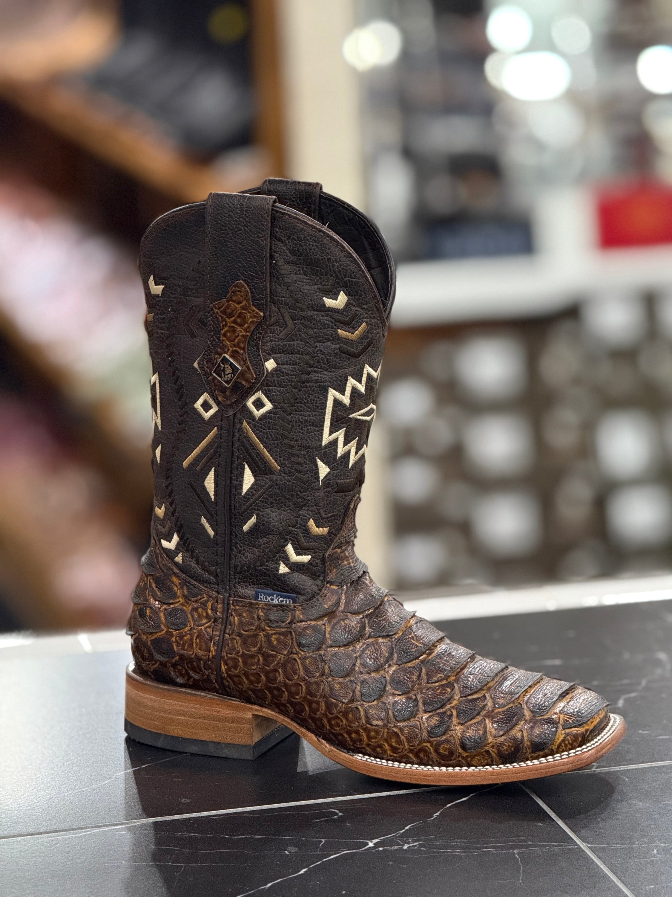 ROCKEM CLON MIEL/HONEY MEGA PYTHON SQ. TOE BOOT (AZTEC TUBO) BOTAS HOMBRES