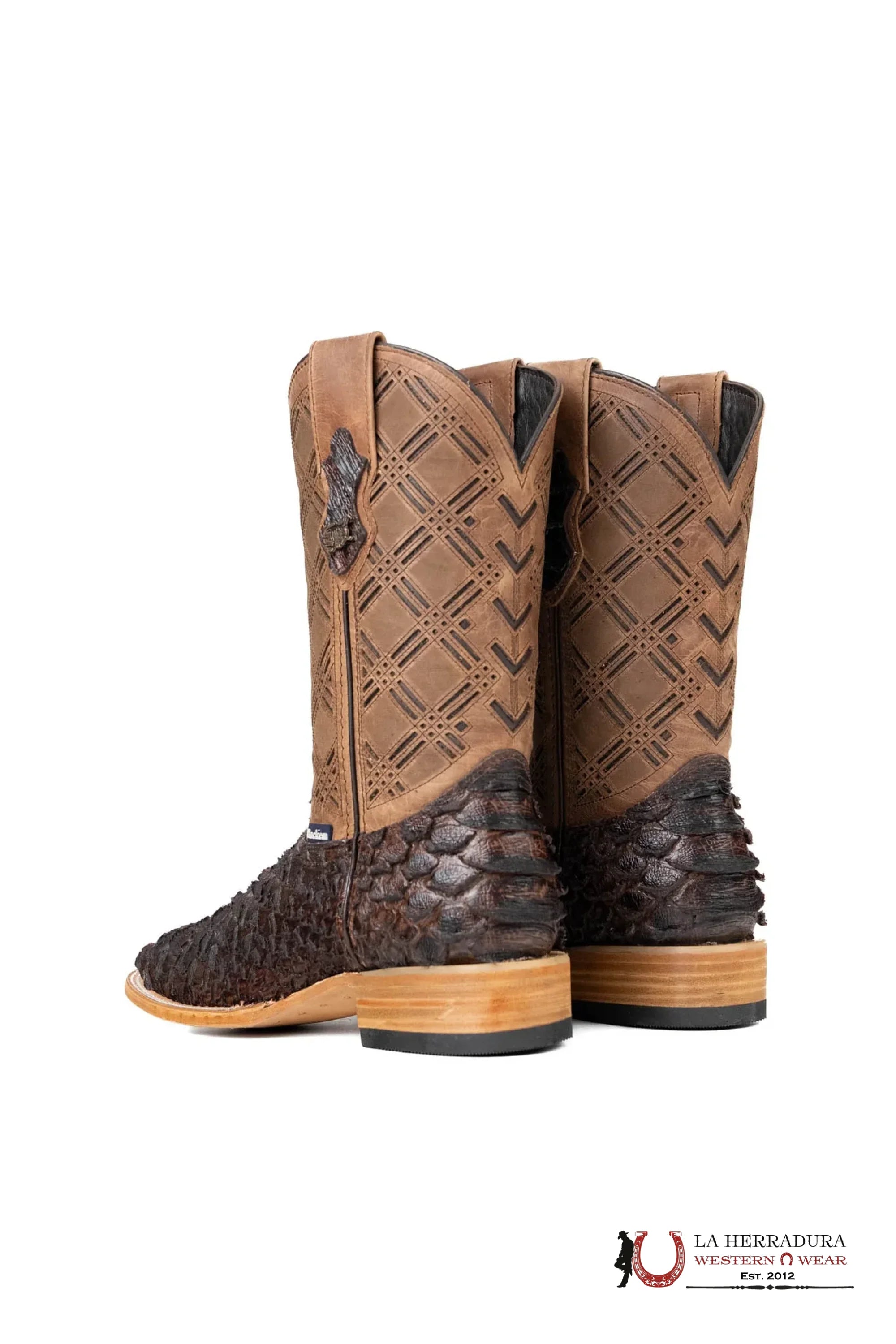ROCKEM CLON PYTHON CAFE BRILLOSO *BROWN TUBE* SQ. TOE BOOT BOTAS HOMBRES