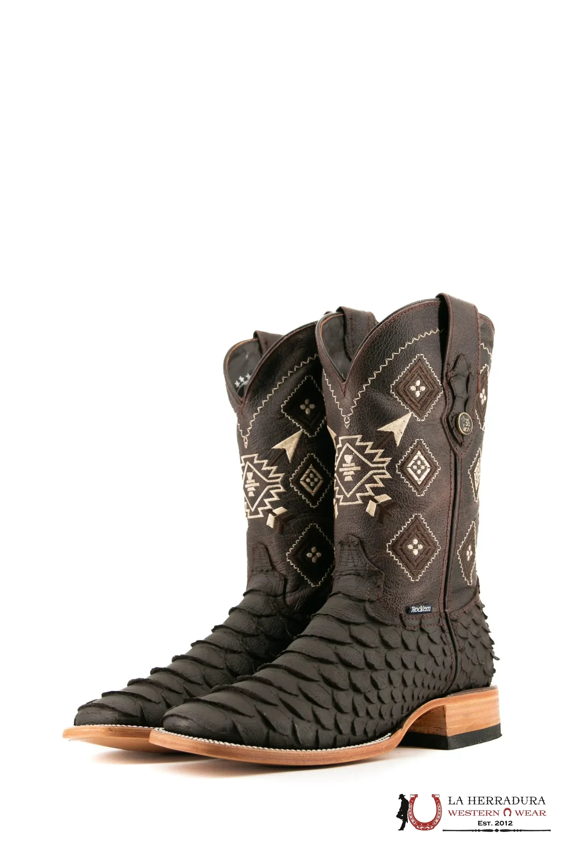 ROCKEM CLON PYTHON MEGA BROWN MATTE SQ. TOE BOOT BOTAS HOMBRES