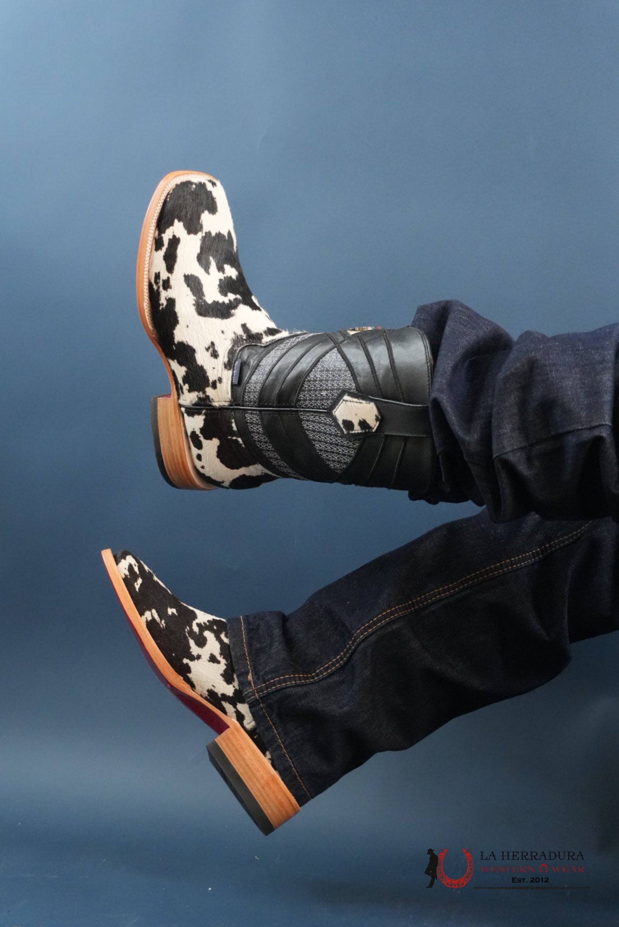 EST. COWHIDE ED PELO BLANCO NEGRO BLEACH RED BOTTOM 501 N2 BOTAS HOMBRES