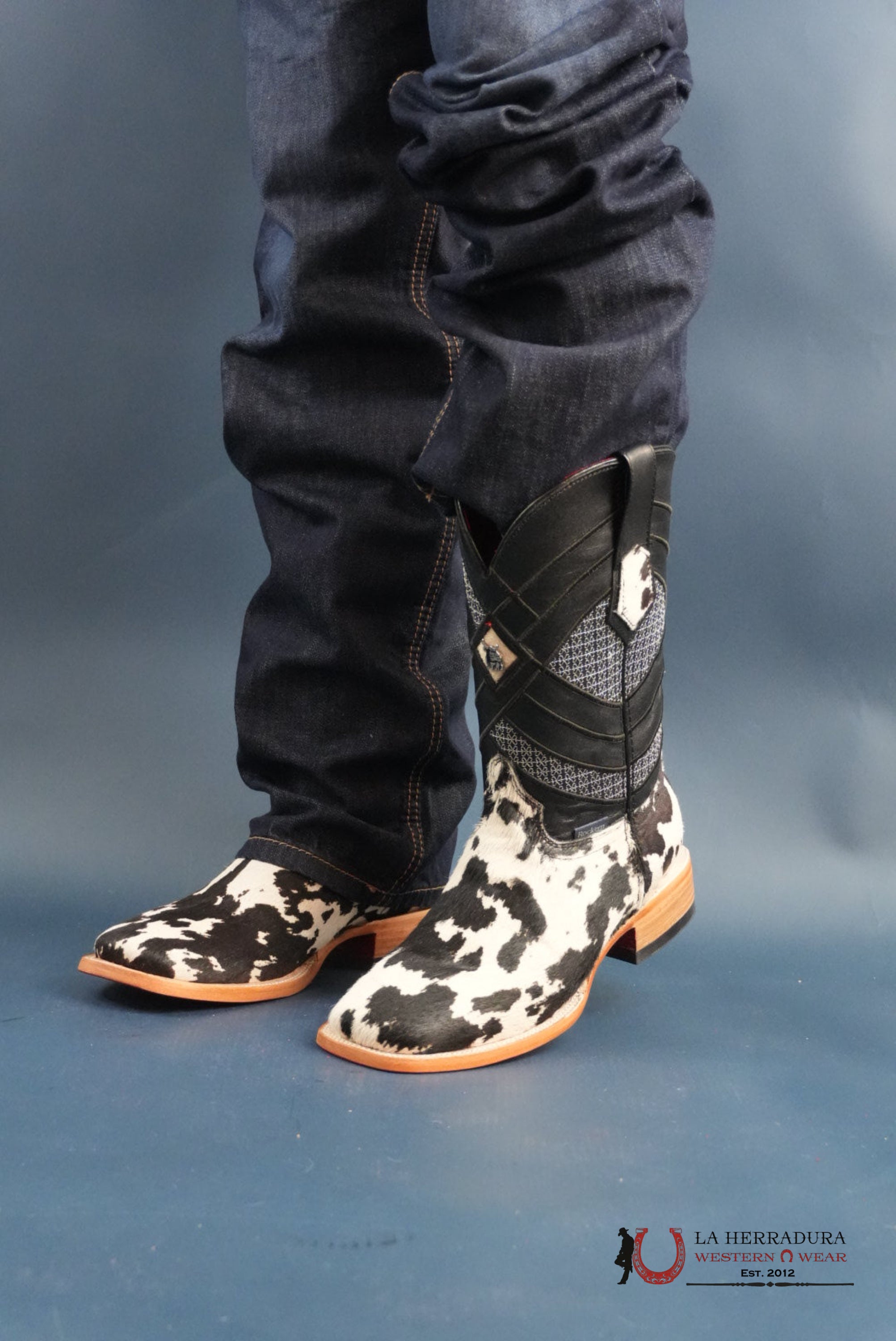 EST. COWHIDE ED PELO BLANCO NEGRO BLEACH RED BOTTOM 501 N2 BOTAS HOMBRES
