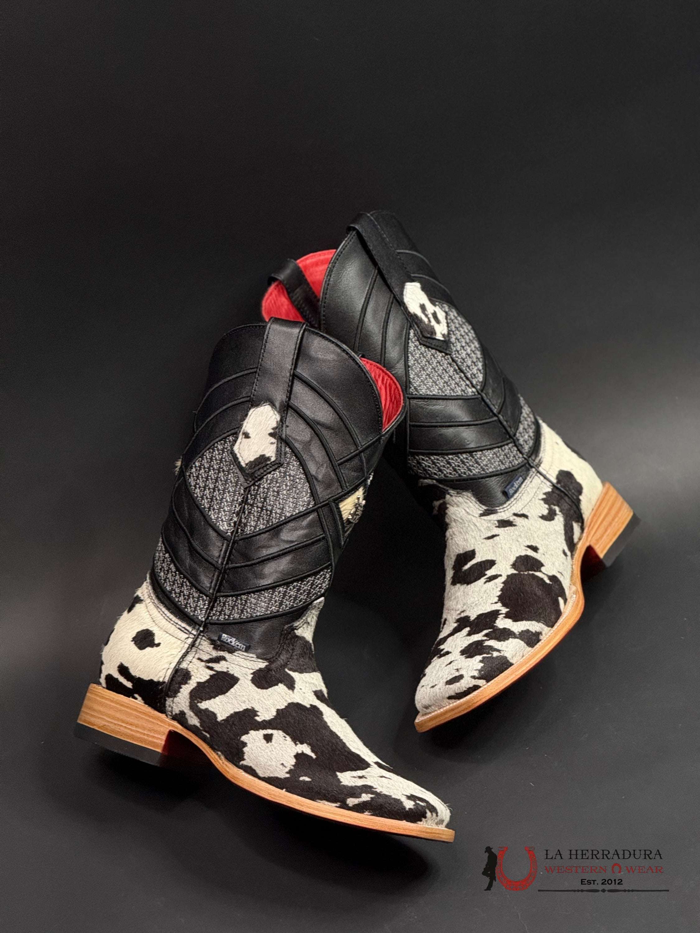 EST. COWHIDE ED PELO BLANCO NEGRO BLEACH RED BOTTOM 501 N2 BOTAS HOMBRES
