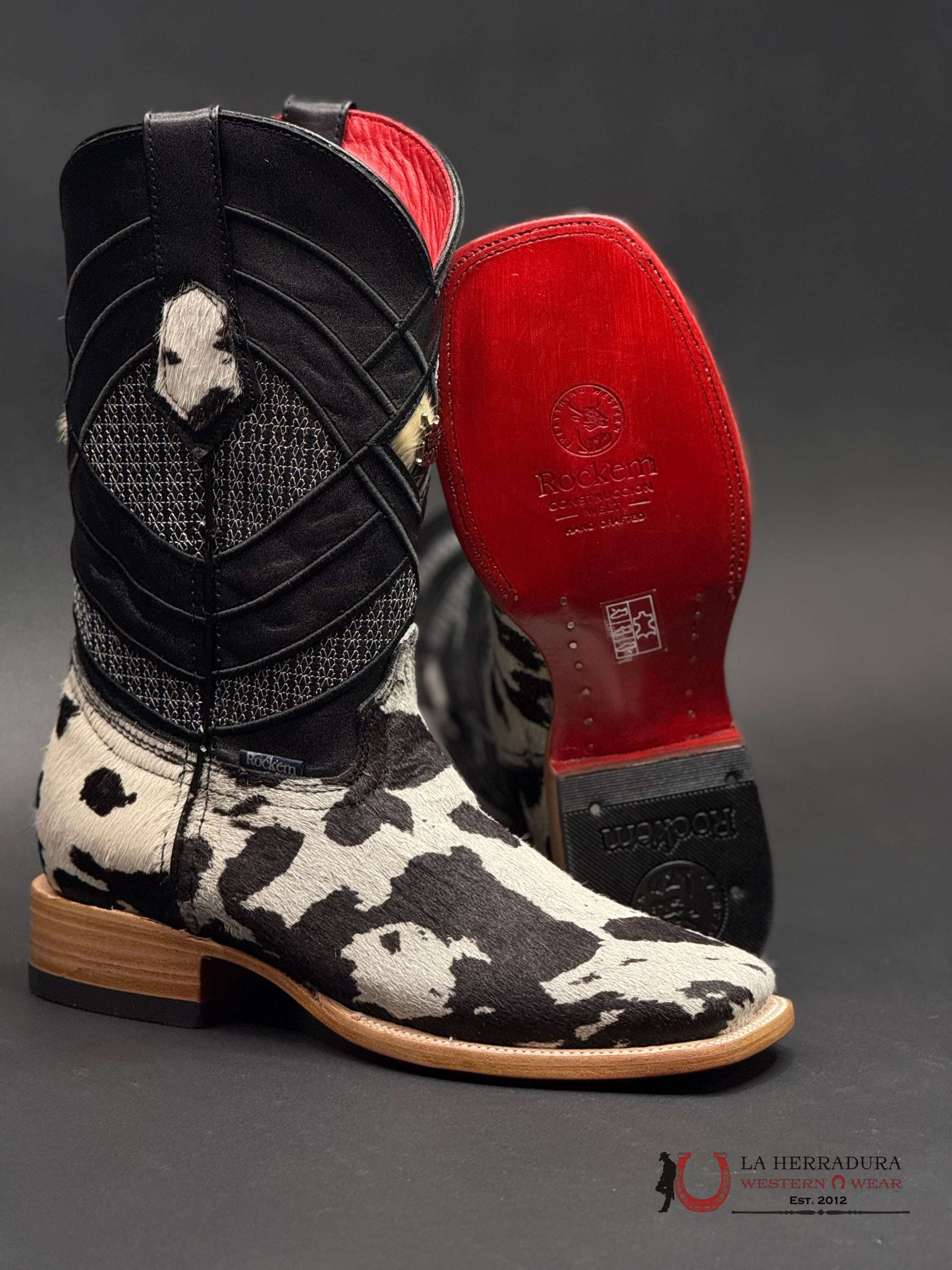 EST. COWHIDE ED PELO BLANCO NEGRO BLEACH RED BOTTOM 501 N2 BOTAS HOMBRES