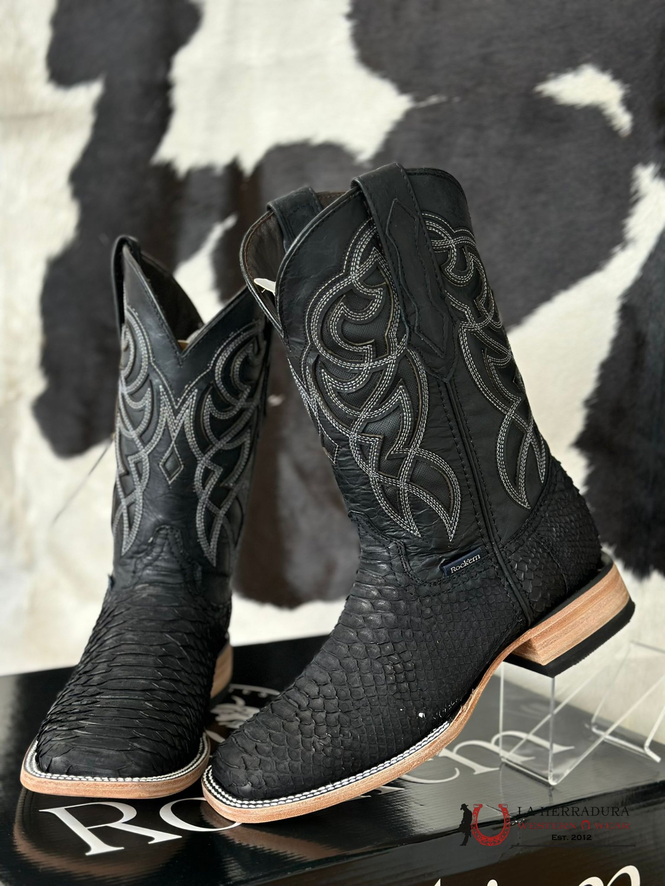 Mens Python Negro Exotic Boot Botas Hombres