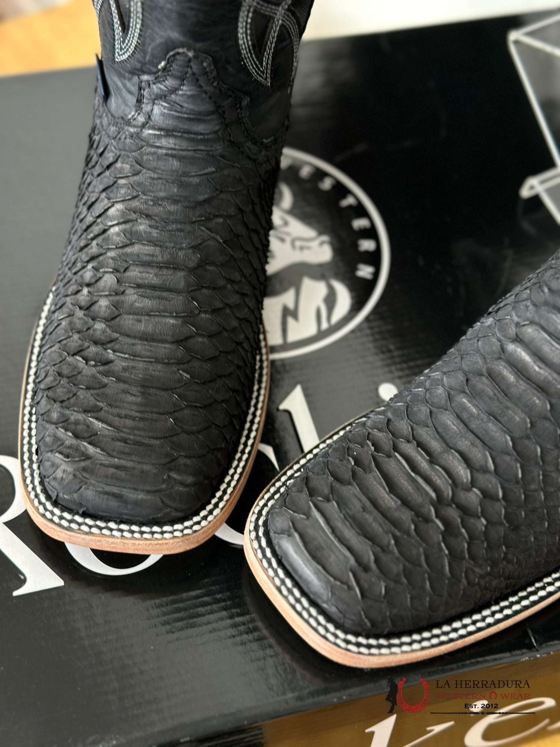 Mens Python Negro Exotic Boot Botas Hombres