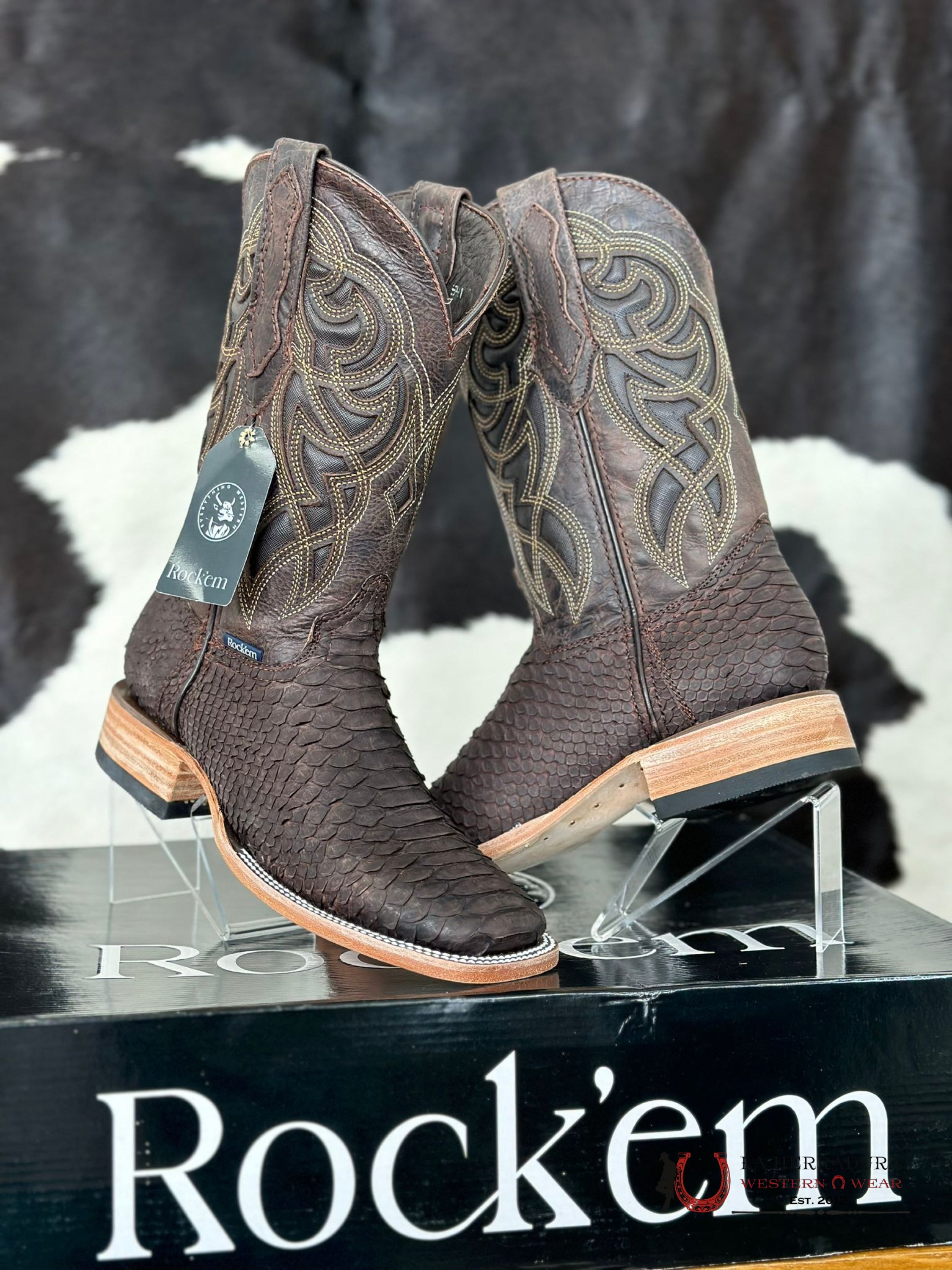 Mens Python Brown Exotic Boot Botas Hombres