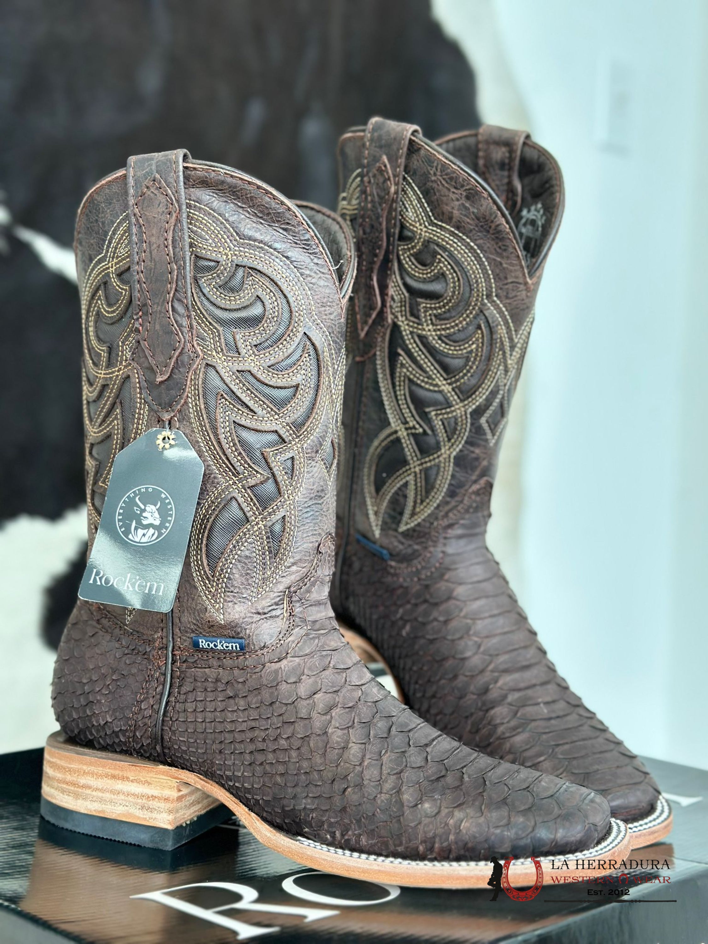 Mens Python Brown Exotic Boot Botas Hombres