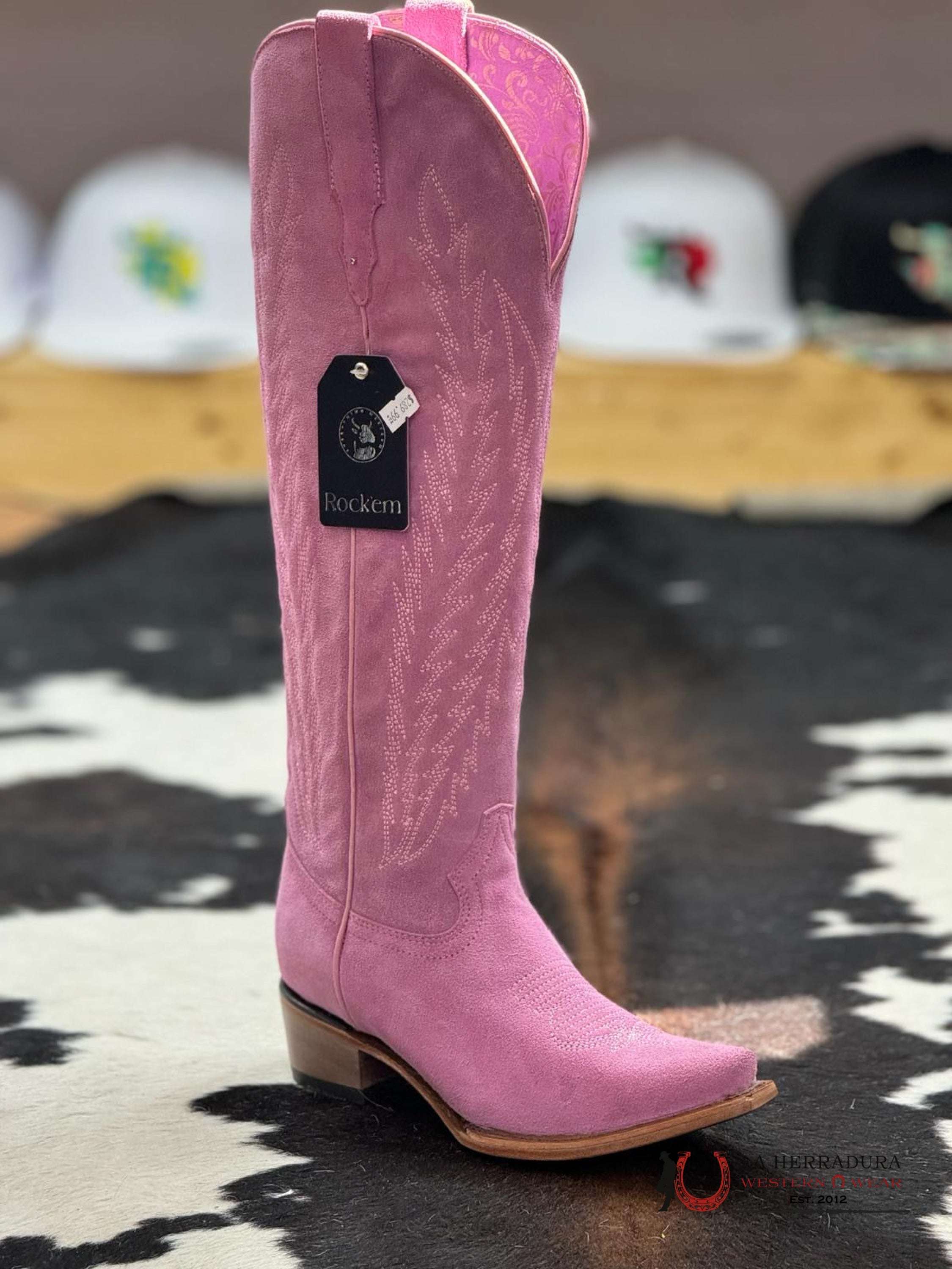 Rock’em Gamuza Pastel Pink Snip Toe Tall Boot Botas Mujeres