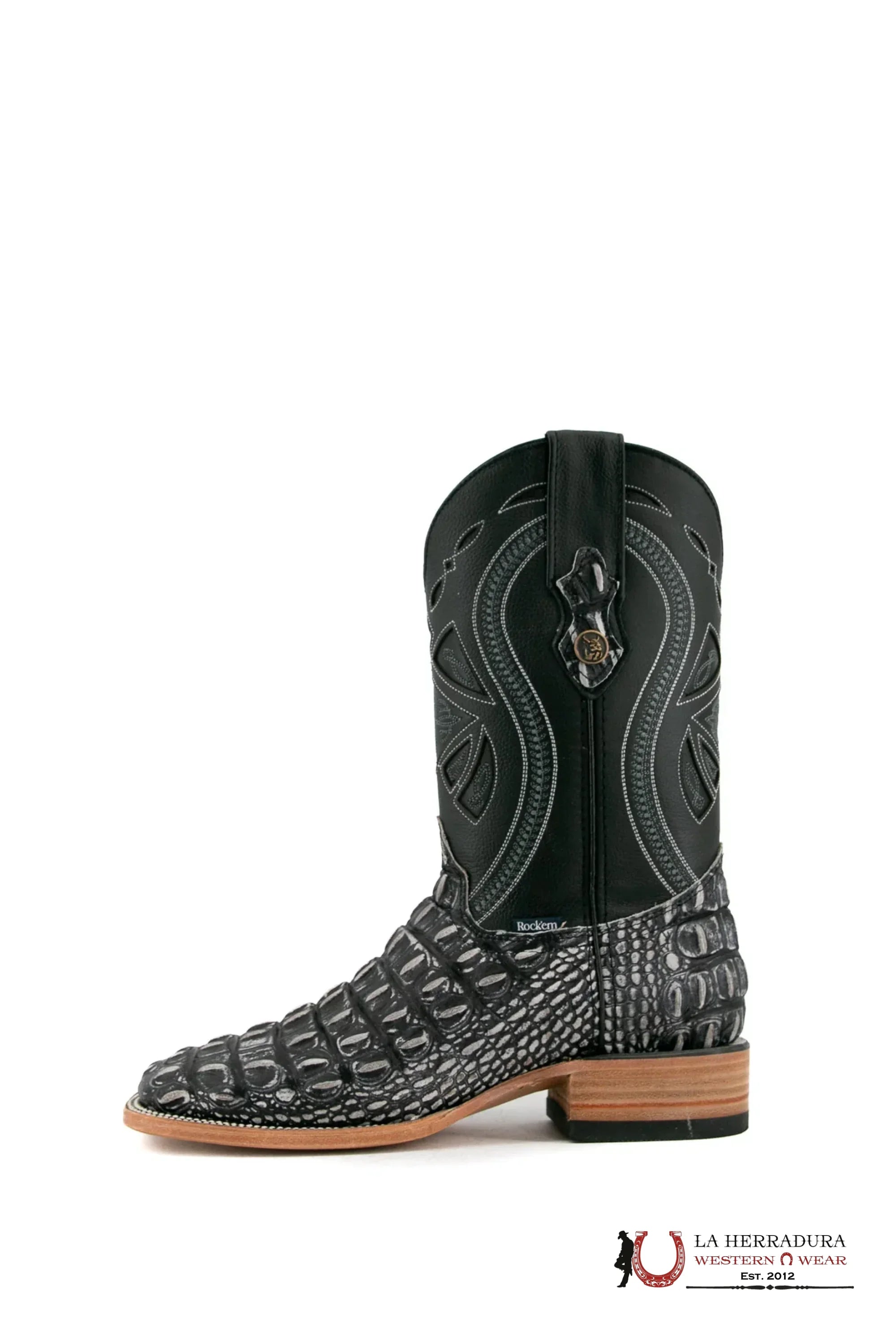 ROCKEM IMIT. LOMO GRANDE RUSTIC BLACK SQ. TOE BOOT BOTAS HOMBRES