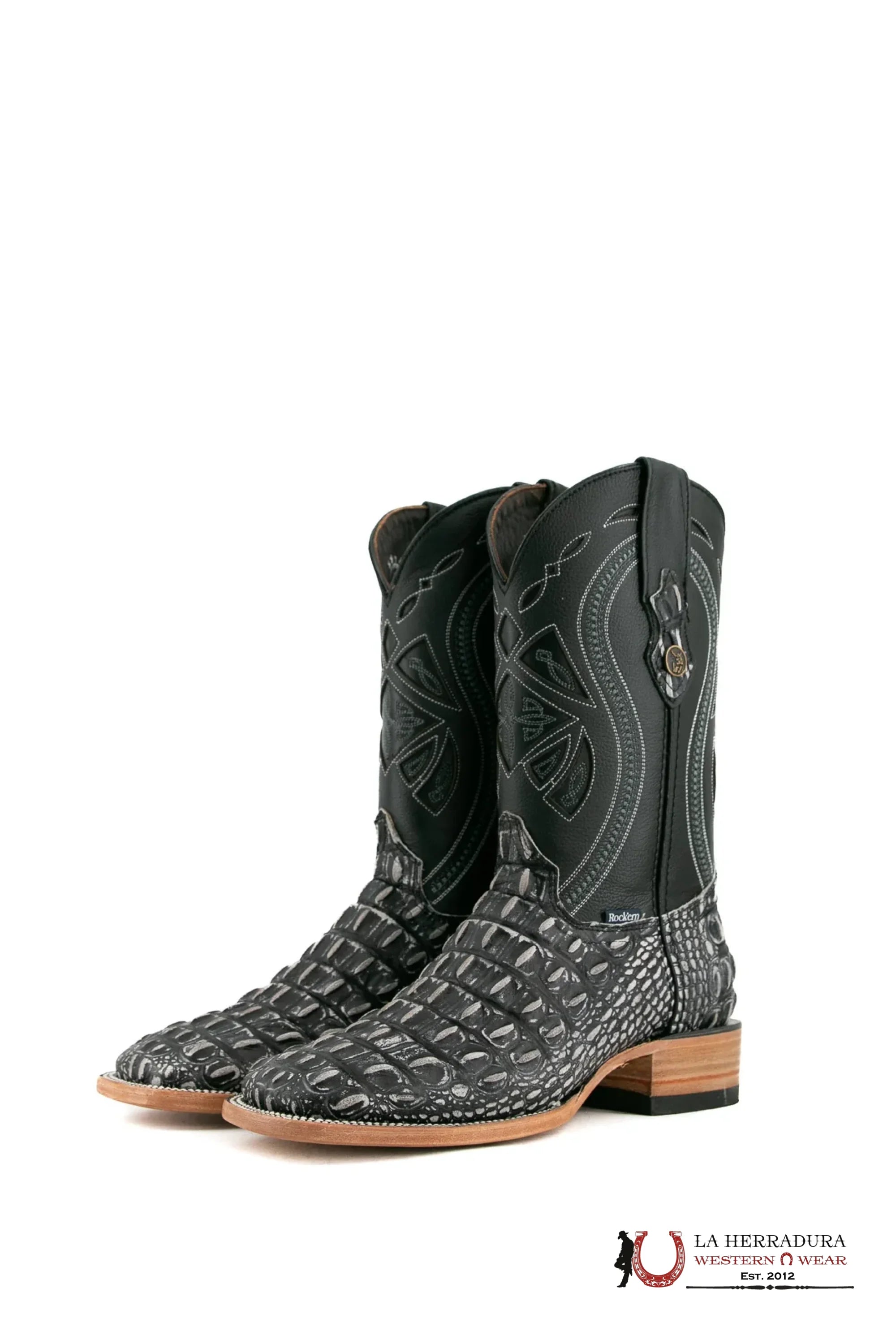 ROCKEM IMIT. LOMO GRANDE RUSTIC BLACK SQ. TOE BOOT BOTAS HOMBRES