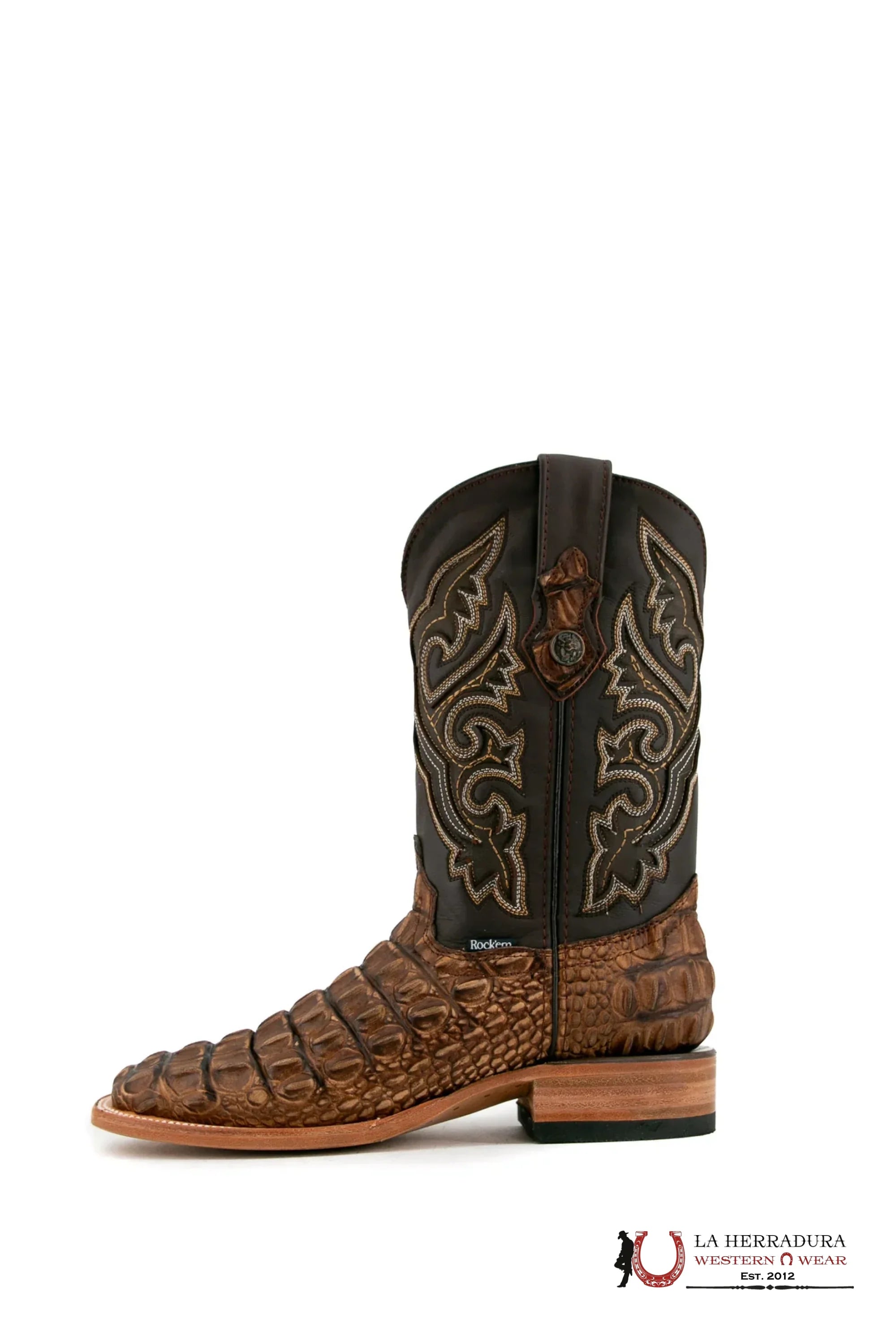 ROCKEM IMIT. LOMO GRANDE RUSTIC BROWN SQ. TOE BOOT BOTAS HOMBRES