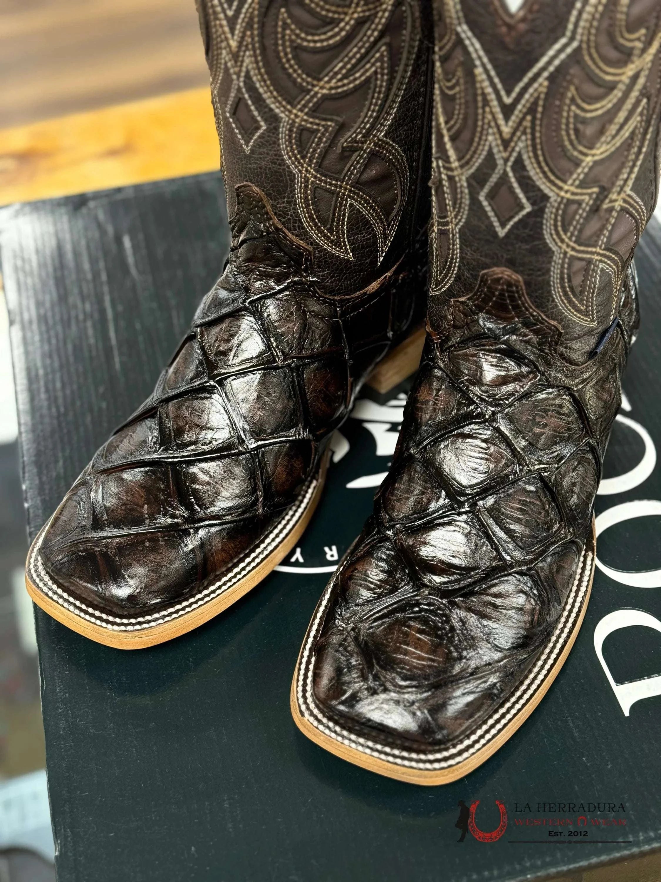 Mens Imit Pez Mar Y Tierra Brown Boot Botas Hombres