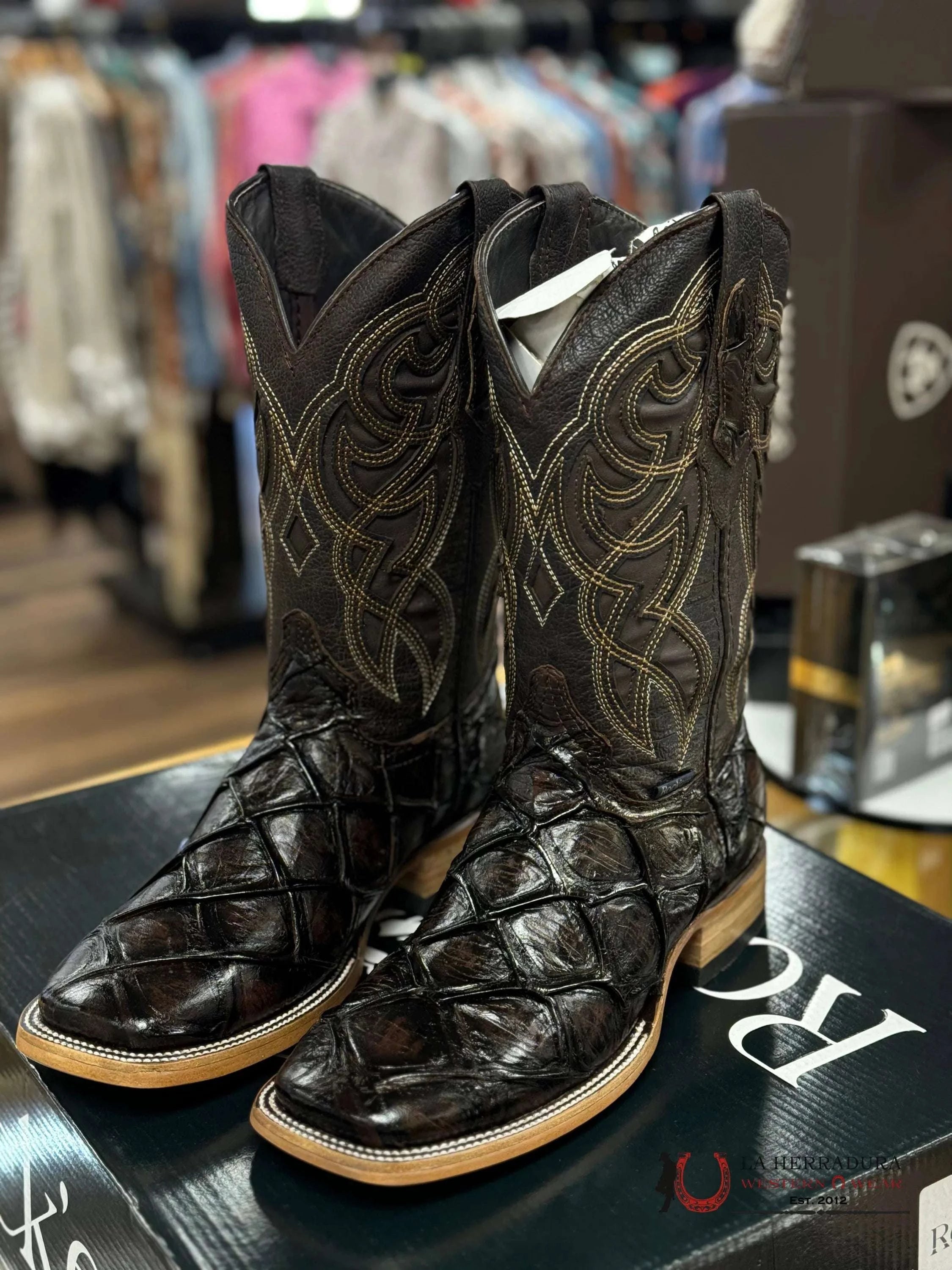 Mens Imit Pez Mar Y Tierra Brown Boot Botas Hombres
