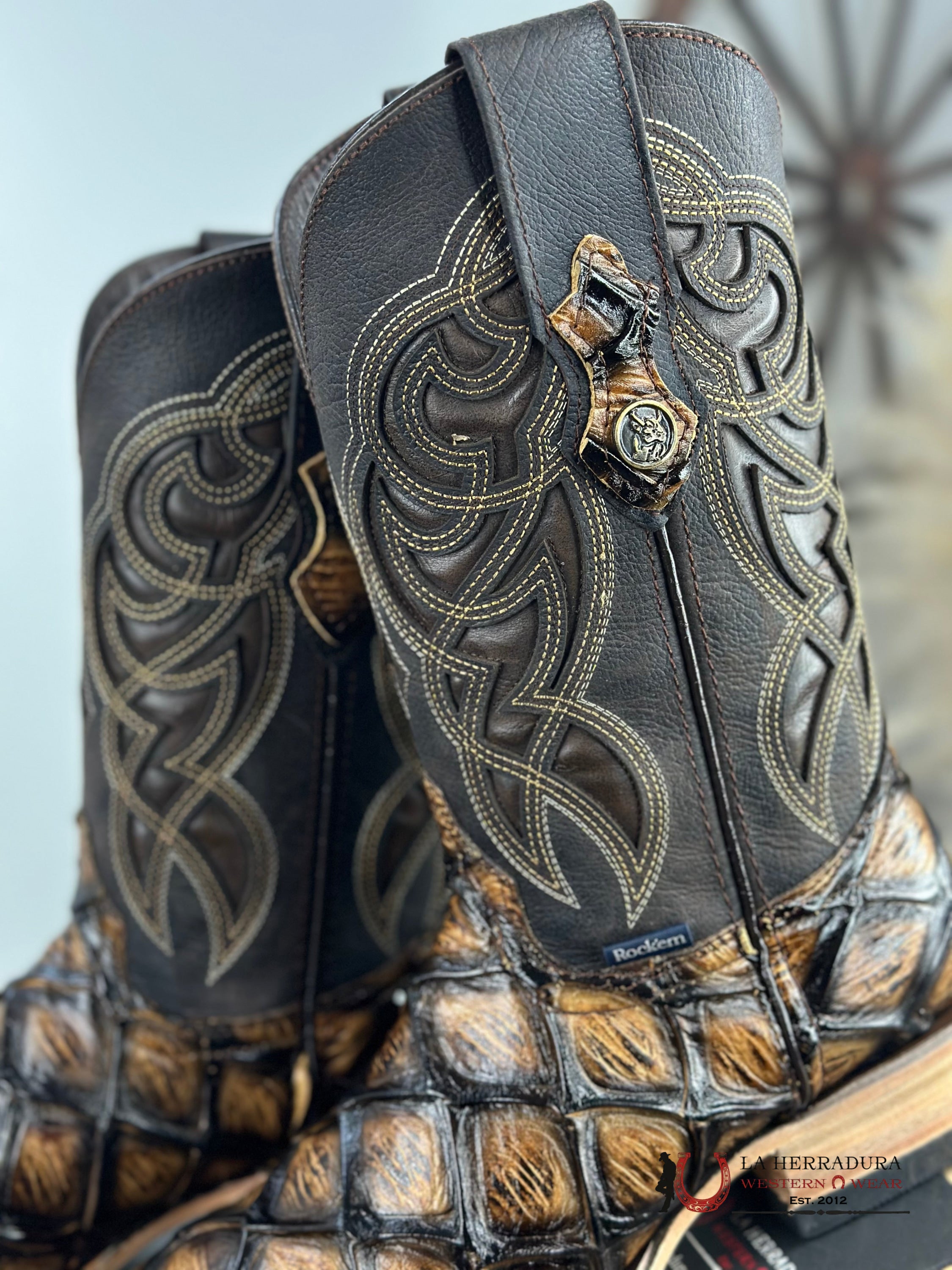 Men Imit Pez Mar Y Tierra Fish Orix Square Toe Boot Botas Hombres