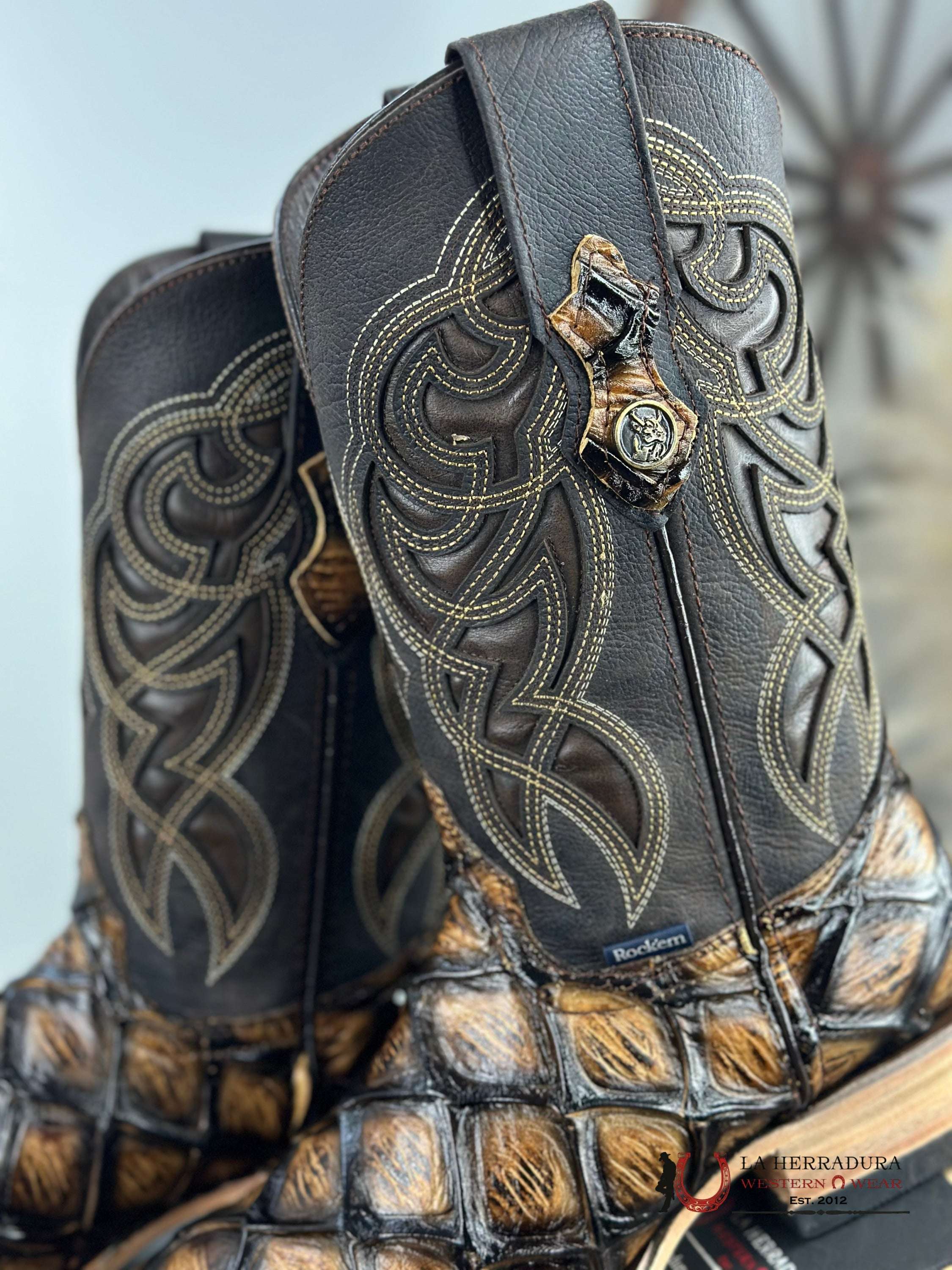 Men Imit Pez Mar Y Tierra Fish Orix Square Toe Boot Botas Hombres