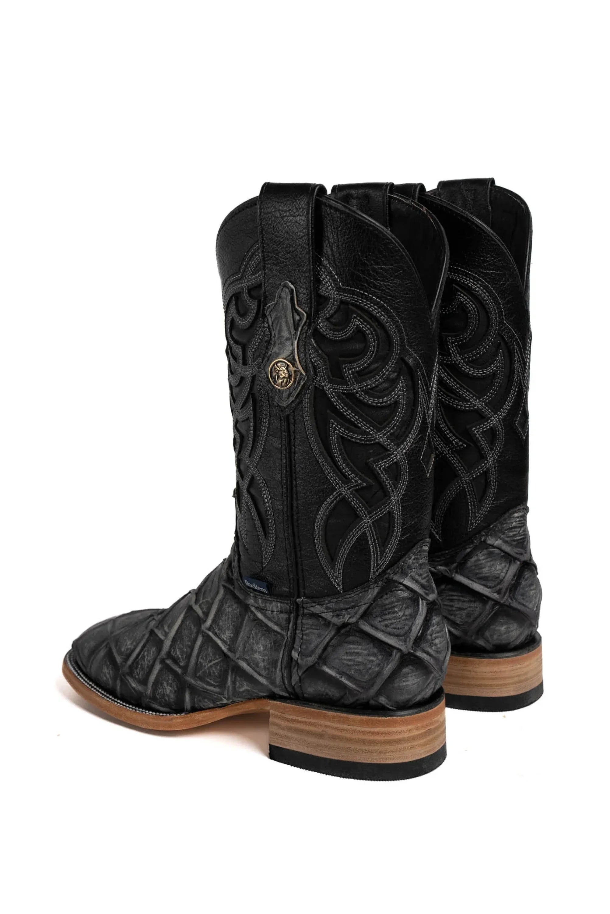 Mens Imit Pez Pirarucu Mar Y Tierra Gris Negro Rustico Boot Botas Hombres