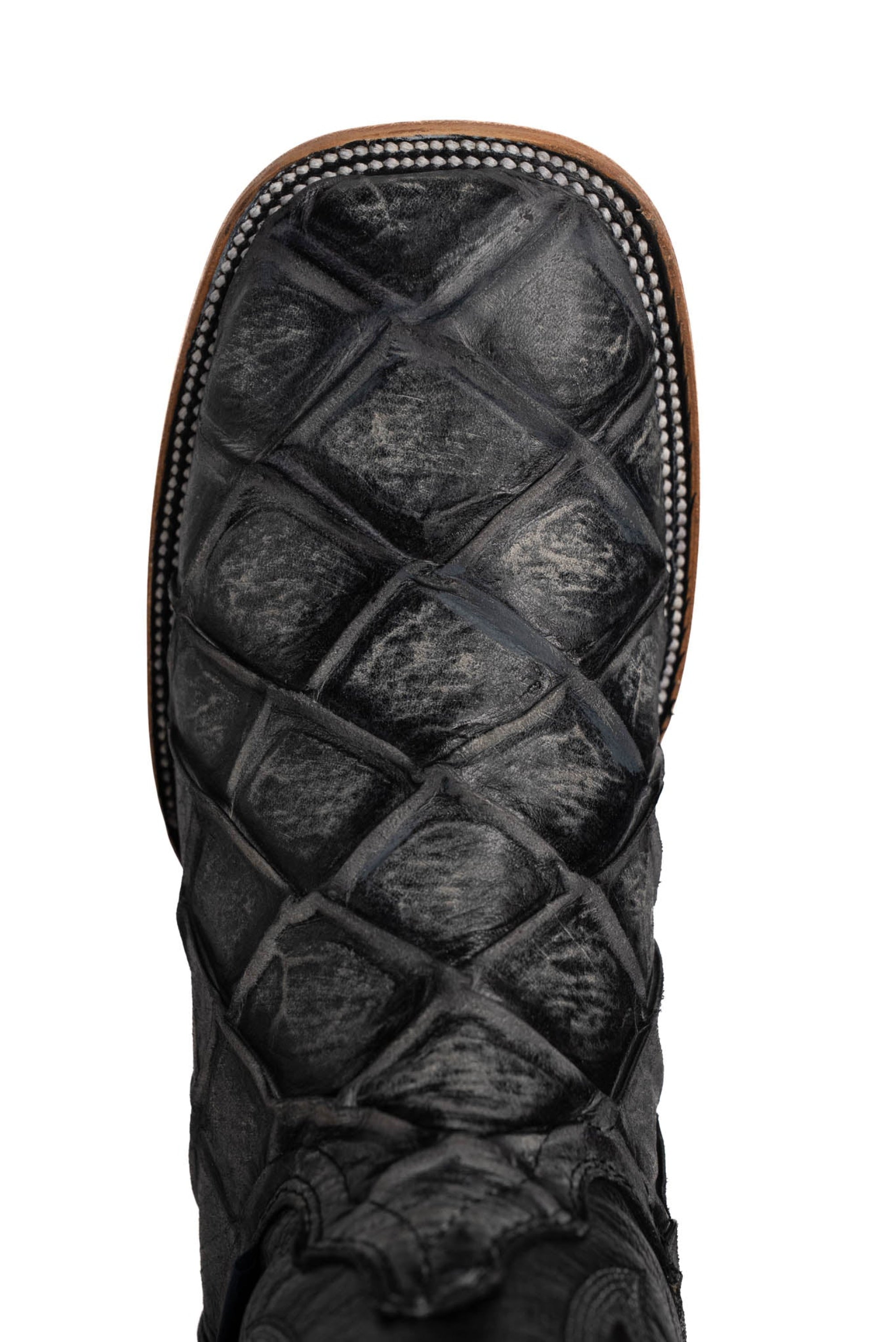 Mens Imit Pez Pirarucu Mar Y Tierra Gris Negro Rustico Boot Botas Hombres