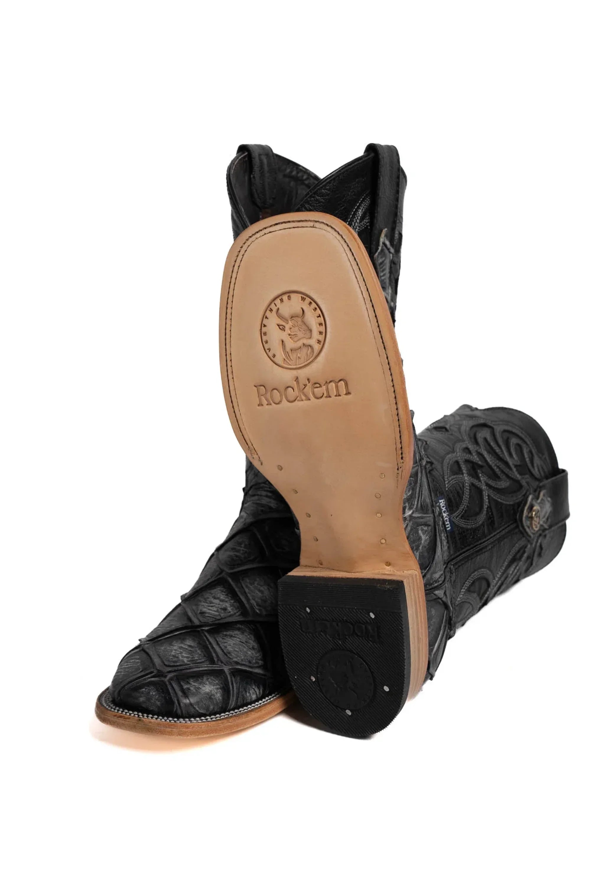 Mens Imit Pez Pirarucu Mar Y Tierra Gris Negro Rustico Boot Botas Hombres