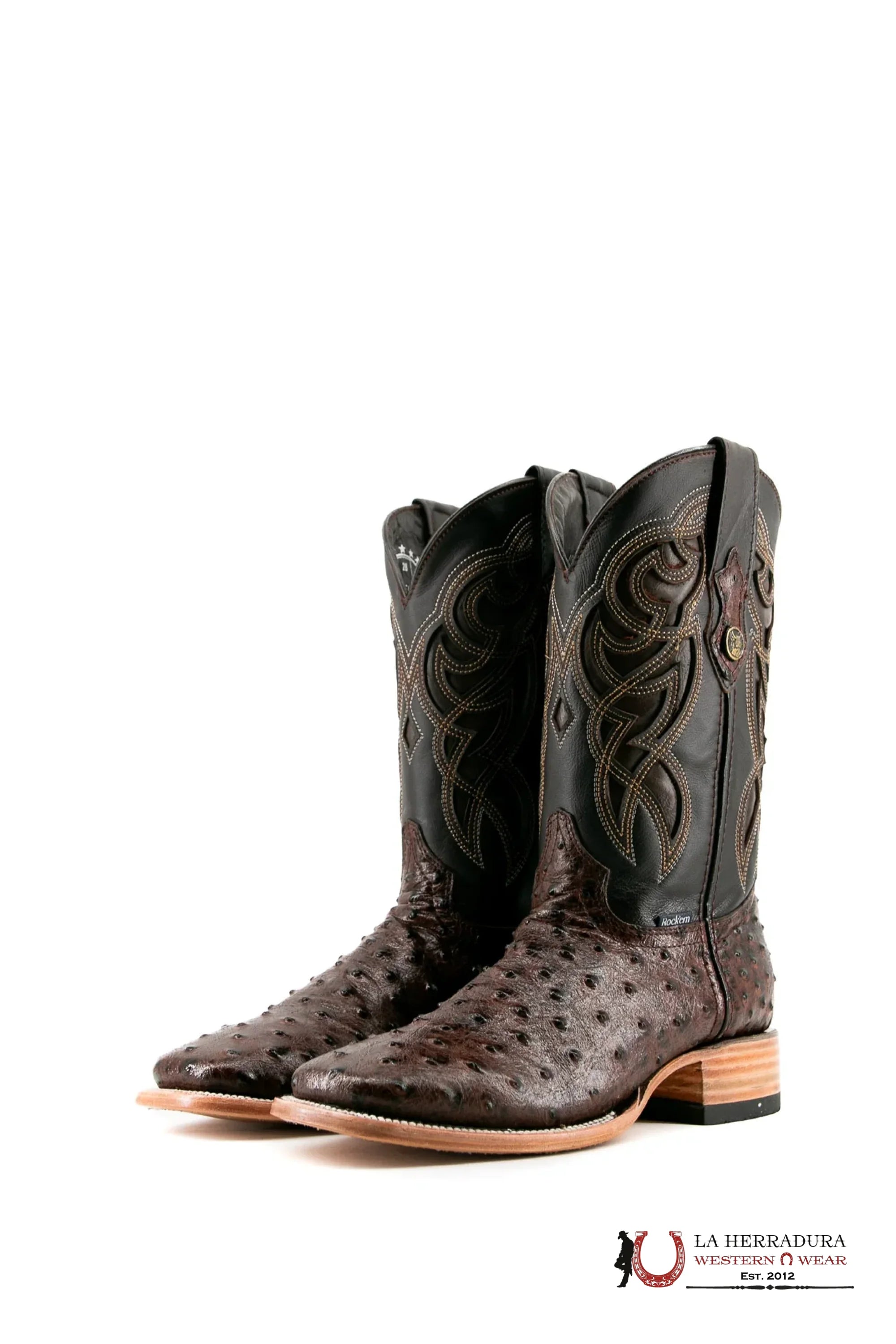 ROCKEM IMIT RANCH BROWN OSTRICH SQ. TOE BOOT BOTAS HOMBRES