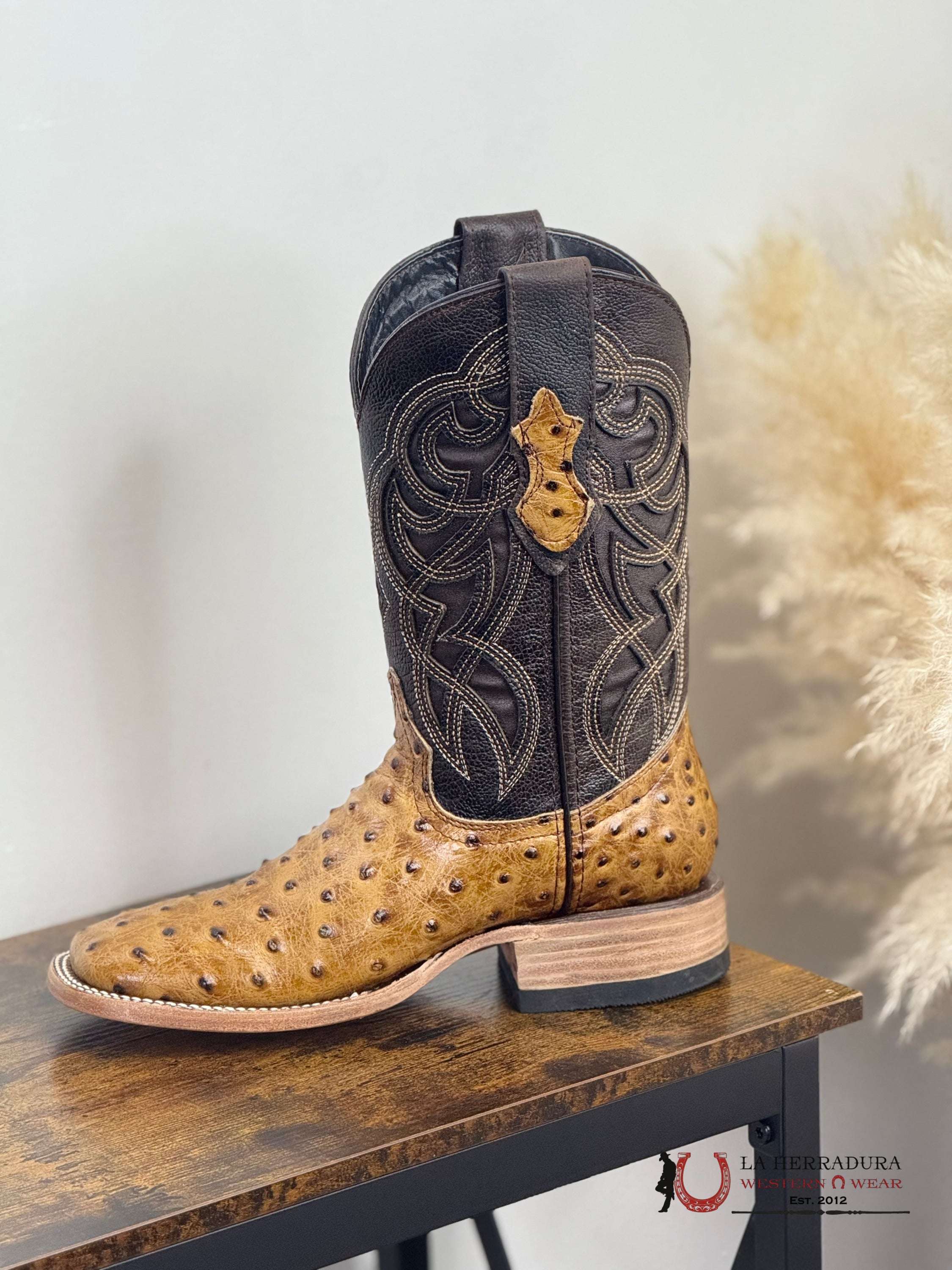 ROCKEM IMIT RANCH HONEY OSTRICH SQ. TOE BOOT BOTAS HOMBRES
