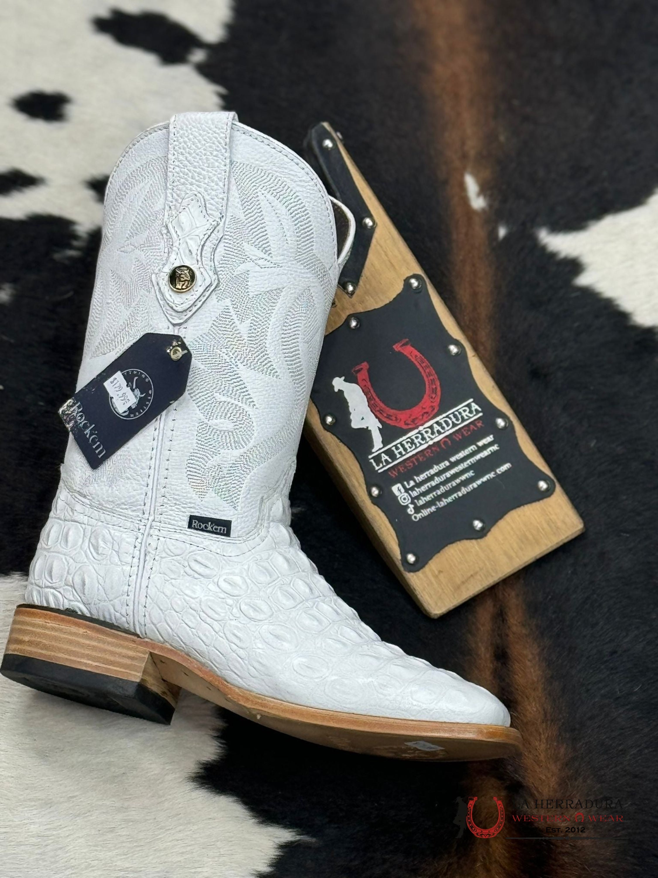 Mens Imit Lomo De Nilo White Boot Botas Hombres