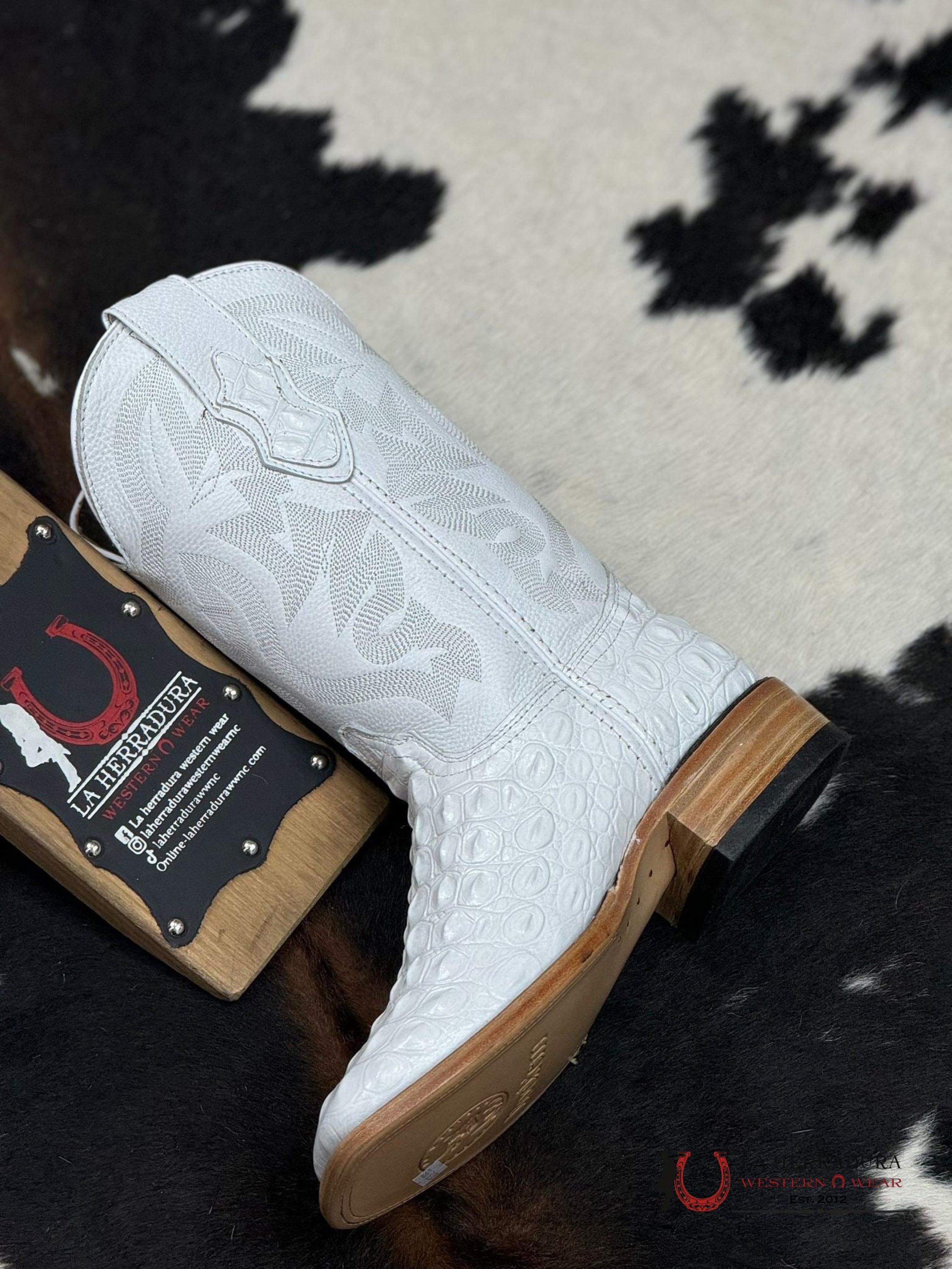 Mens Imit Lomo De Nilo White Boot Botas Hombres