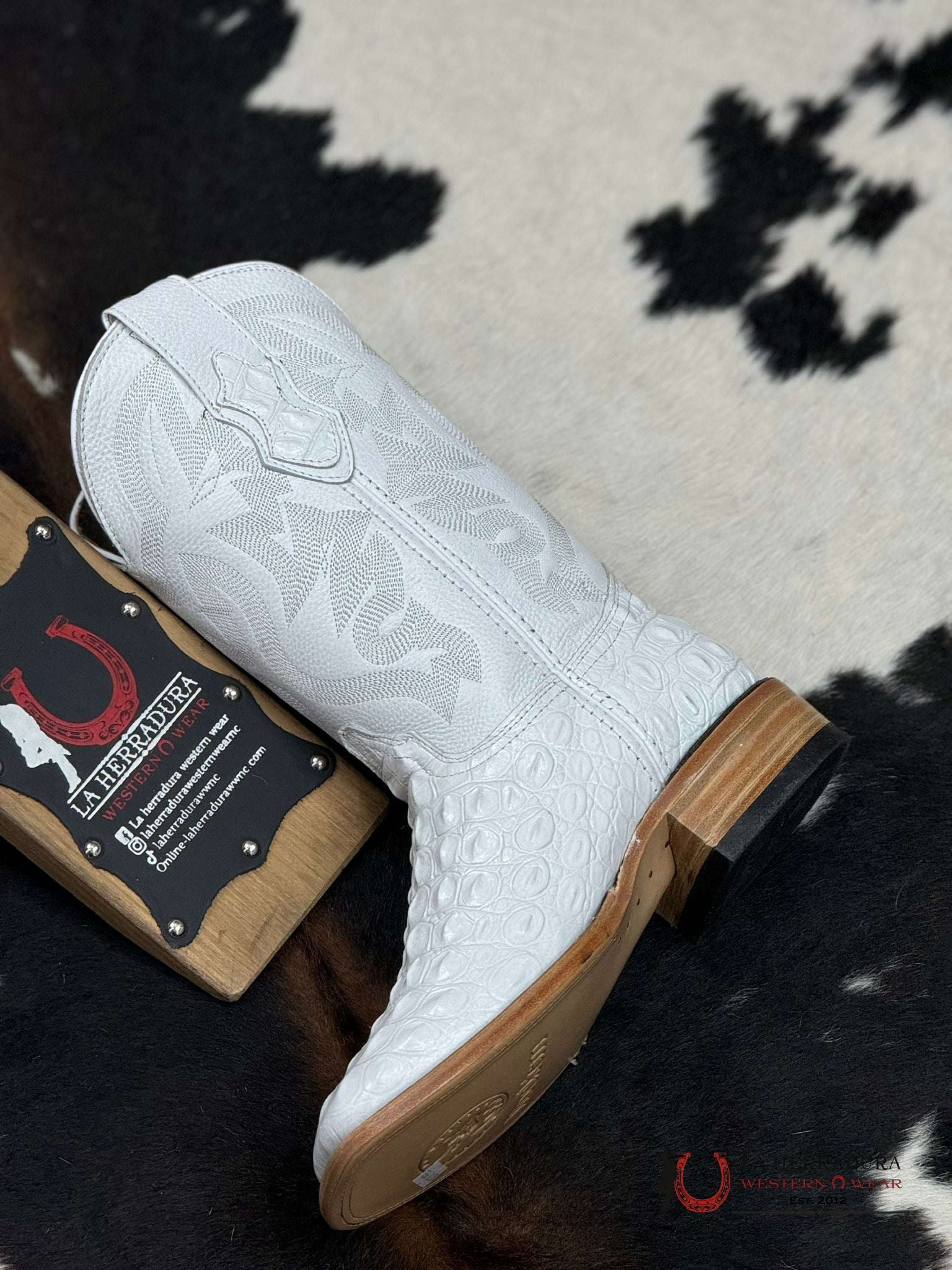 Mens Imit Lomo De Nilo White Boot Botas Hombres