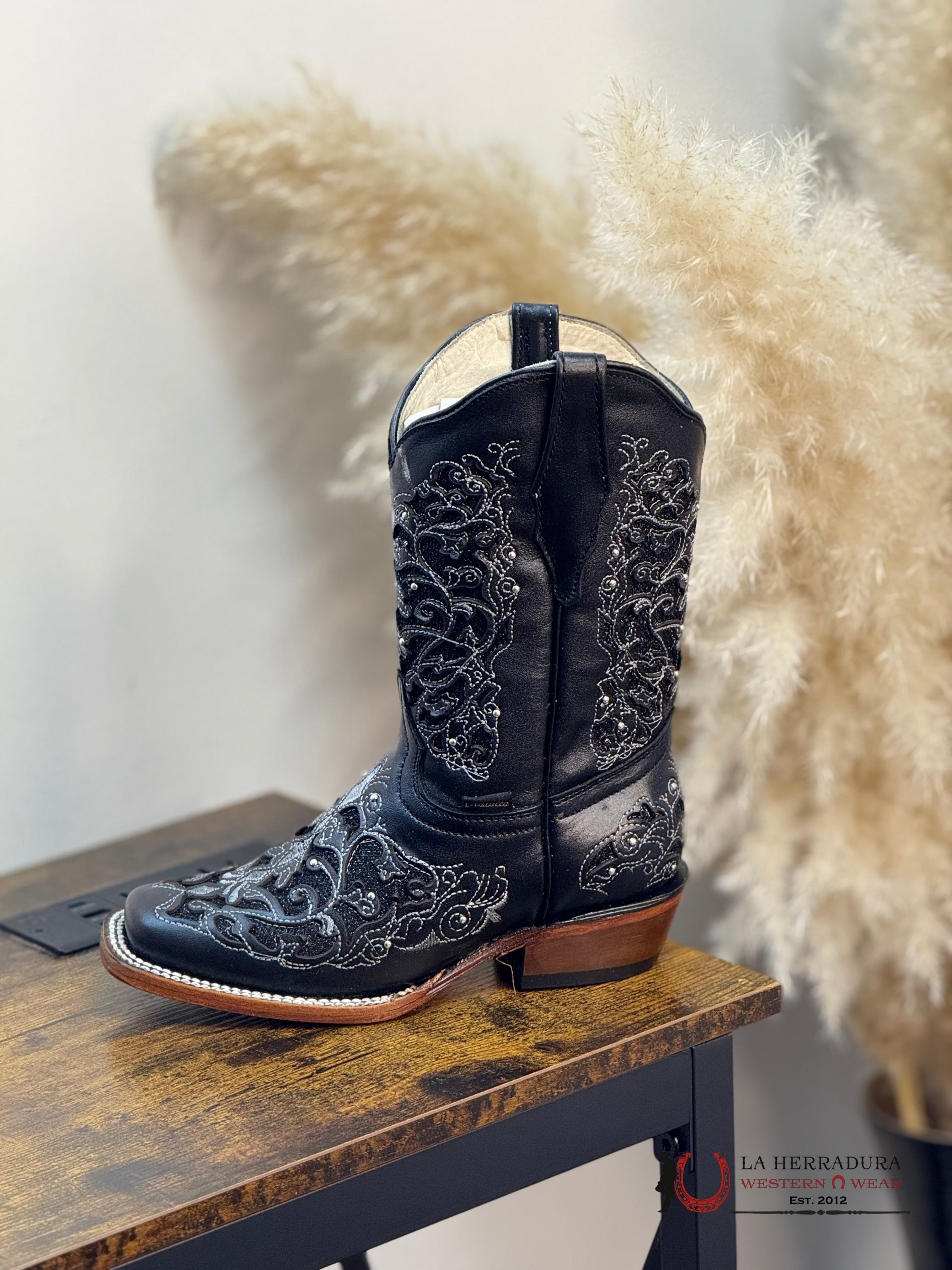 ROCKEM GIRLS FLORA NEGRO NARROW SQ. TOE W/ BLACK GLITTER INLAY NIÑOS