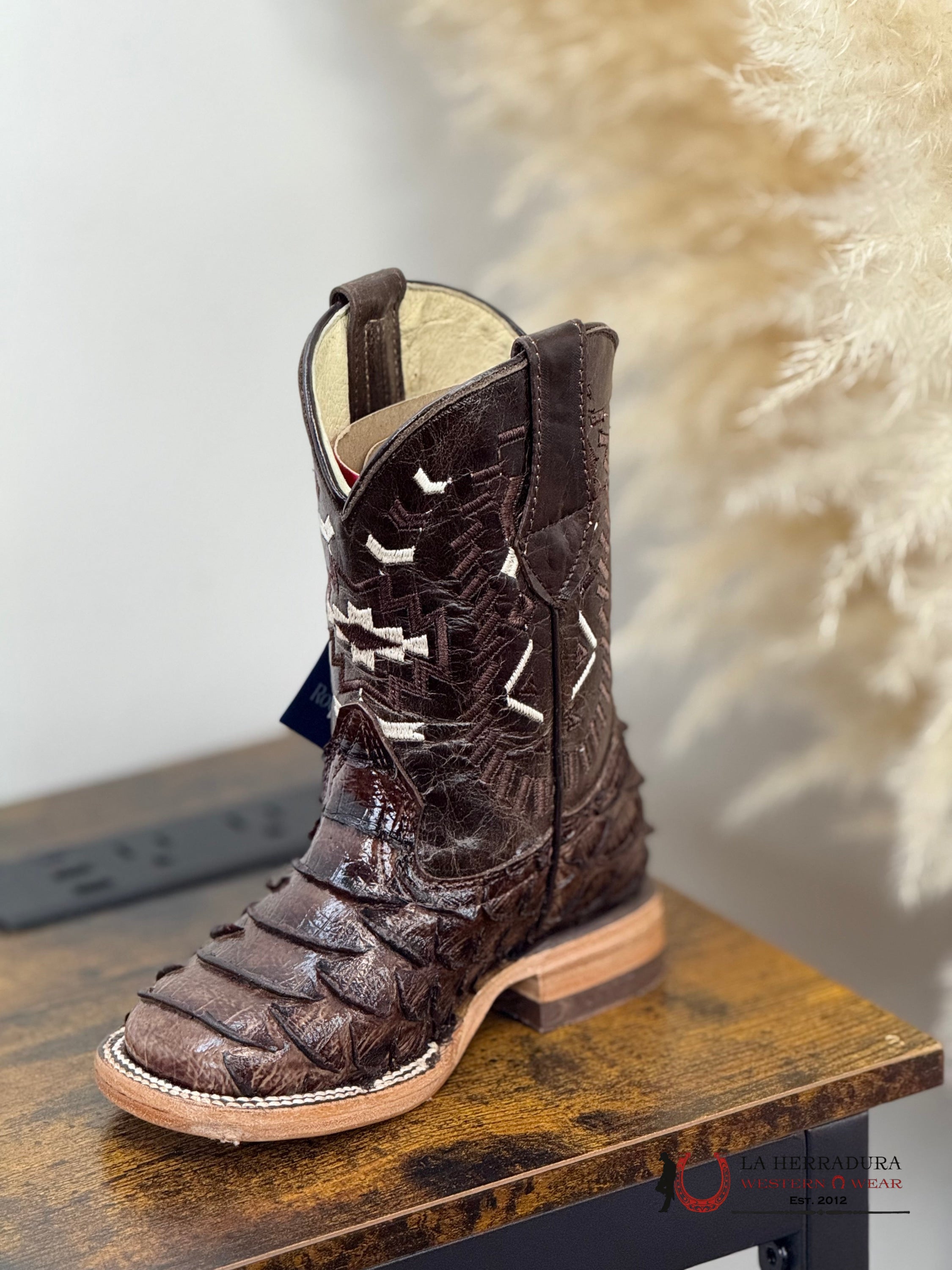 ROCKEM KIDS IMIT BROWN BRILLOSO PYTHON AZTEC TUBE SQ. TOE NIÑOS