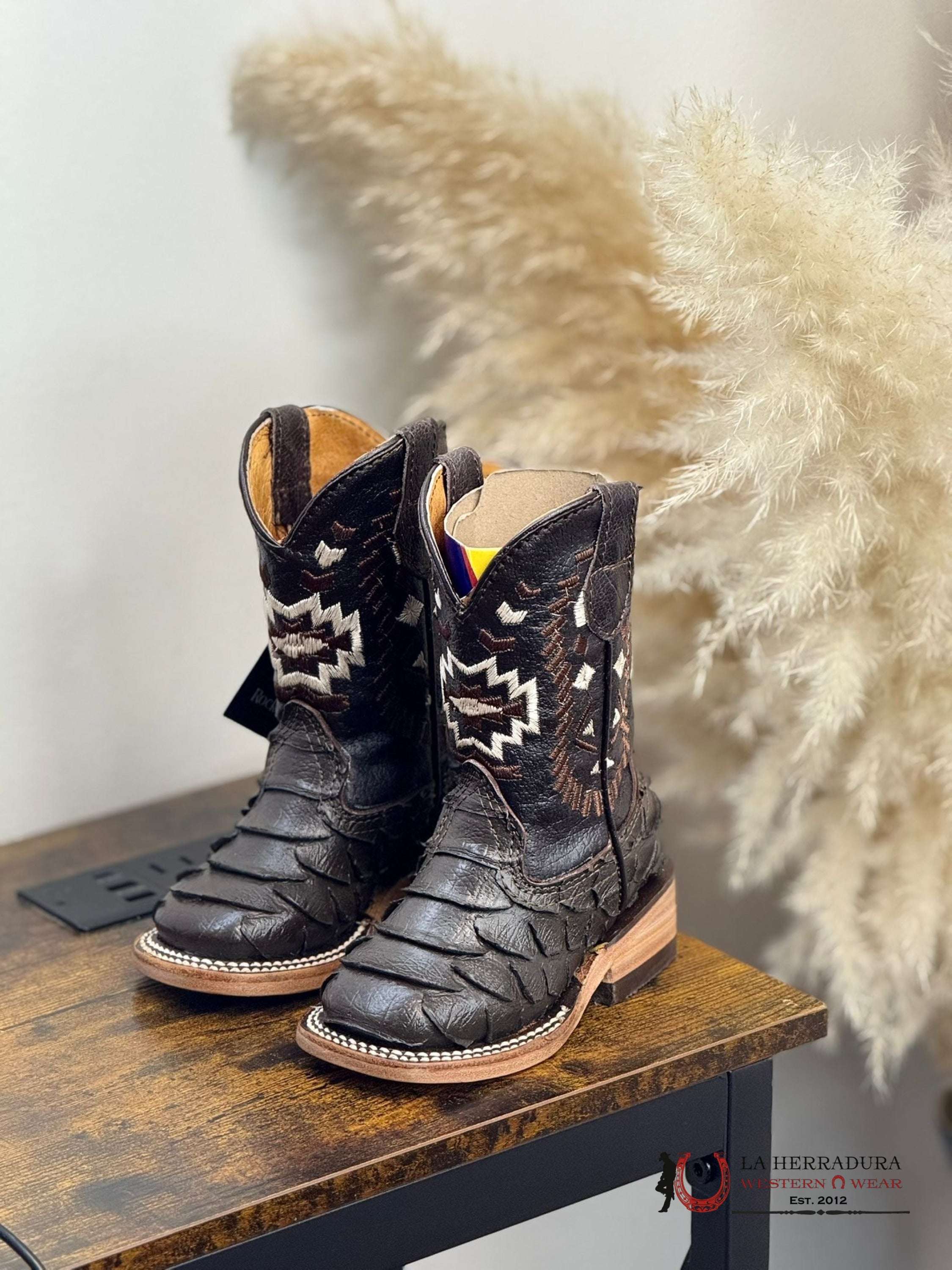 ROCKEM KIDS IMIT MATTE BROWN PYTHON AZTEC TUBE SQ. TOE NIÑOS