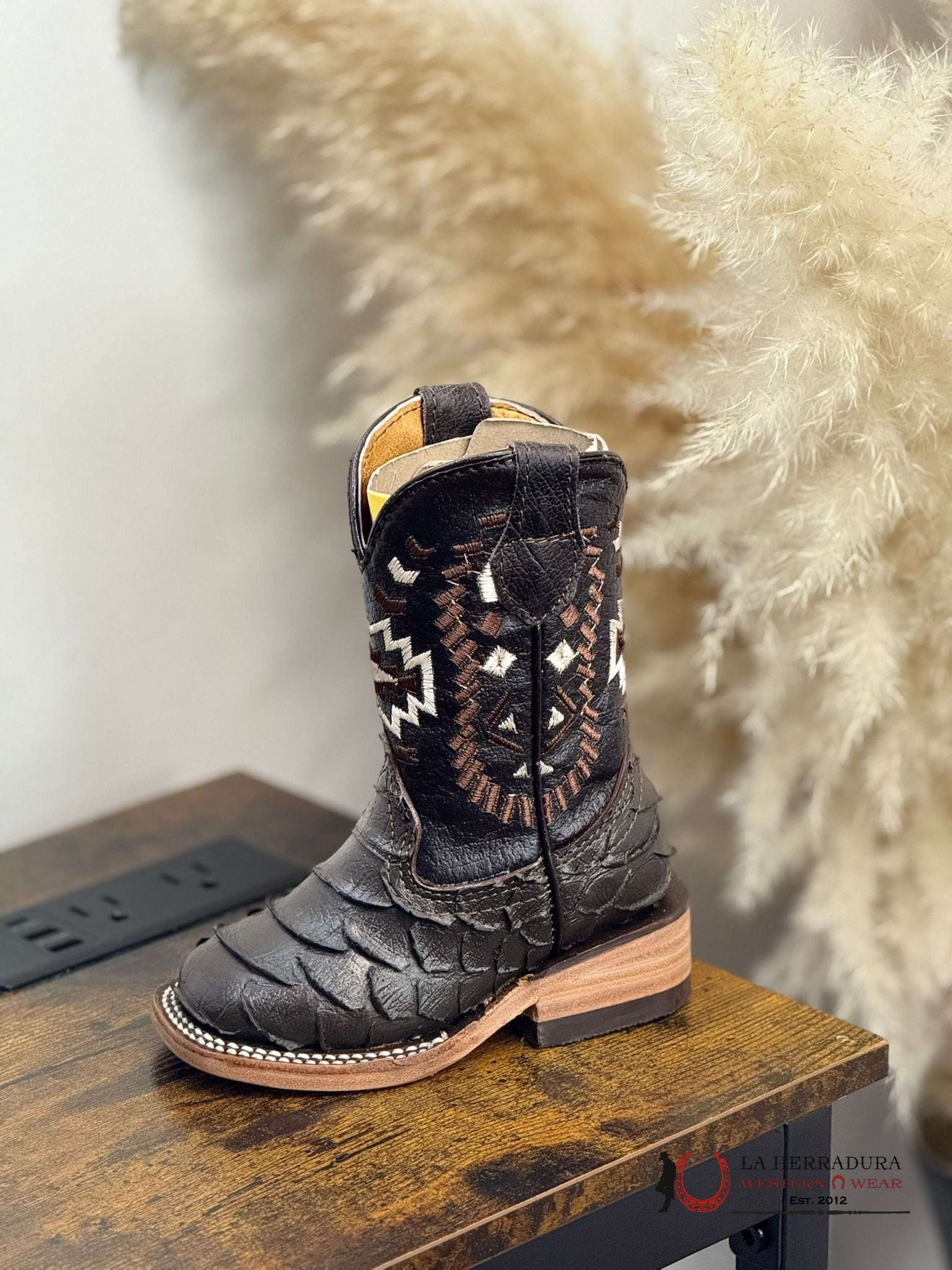 ROCKEM KIDS IMIT MATTE BROWN PYTHON AZTEC TUBE SQ. TOE NIÑOS