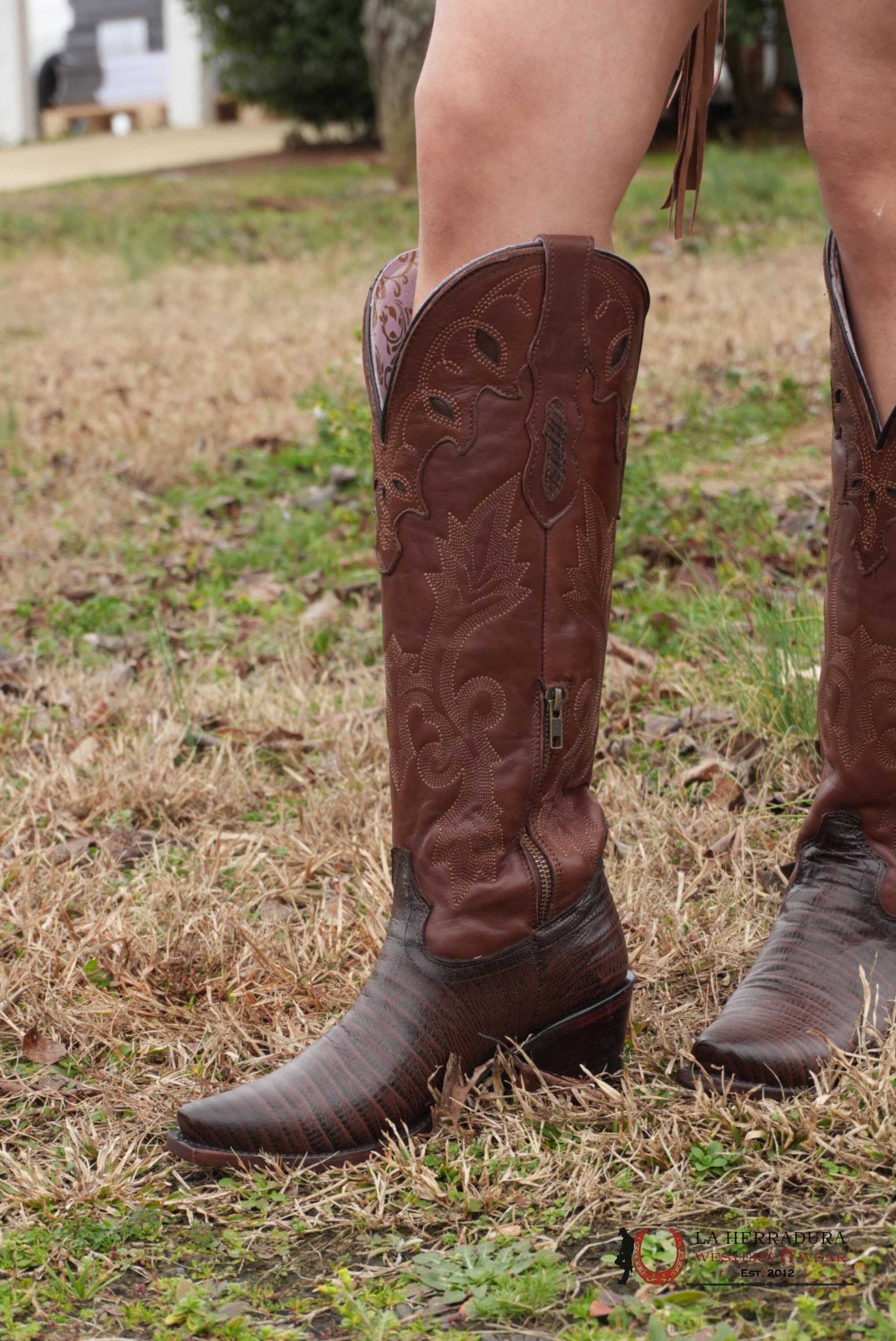 Rock’em Lizard Grabado Café Snip Toe BOTAS MUJERES